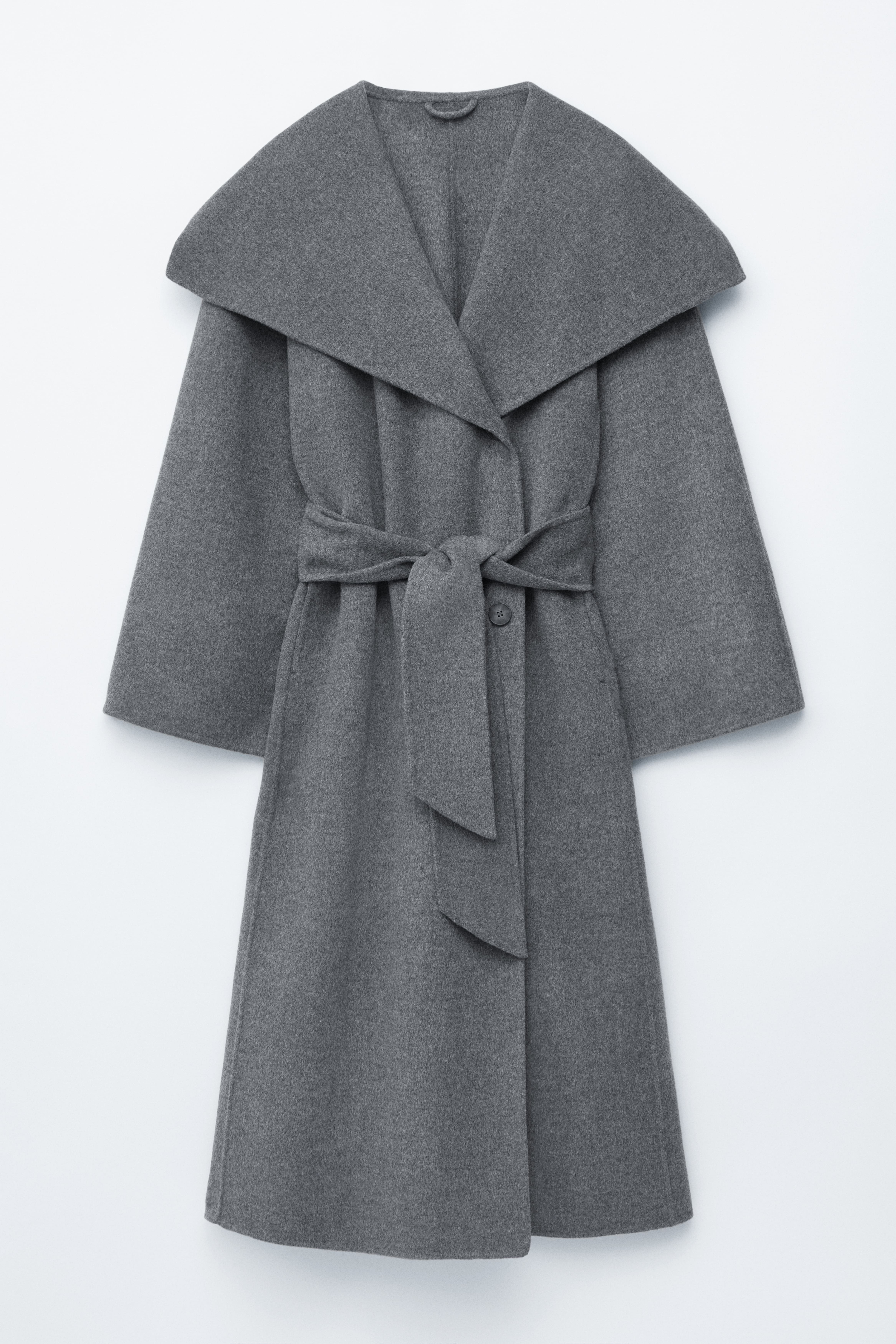 Maxi cappotto in lana con collo sciallato - Grigio scuro/Marrone scuro