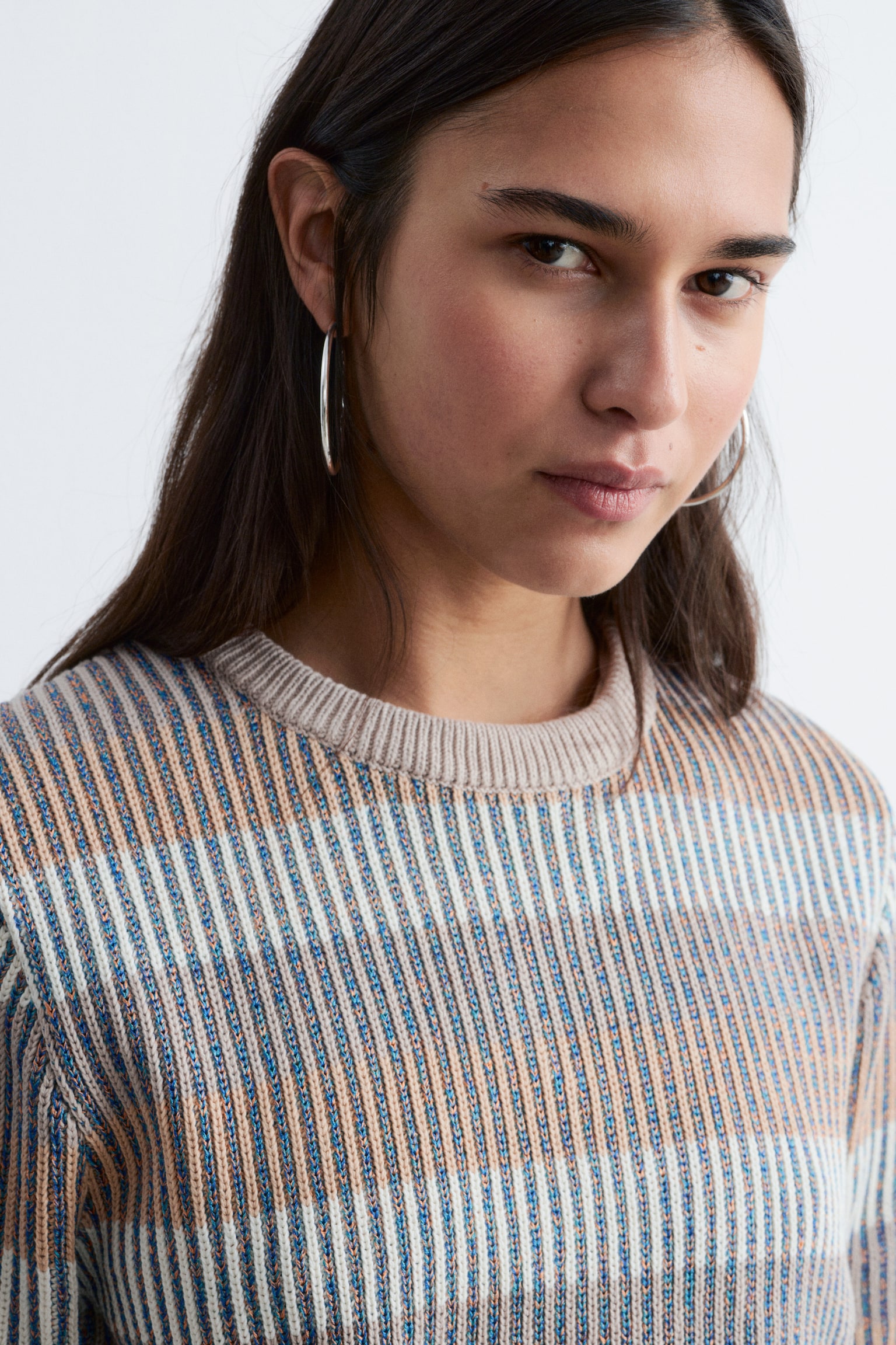 Ribbestrikket t-skjorte - Beige/striper - 5