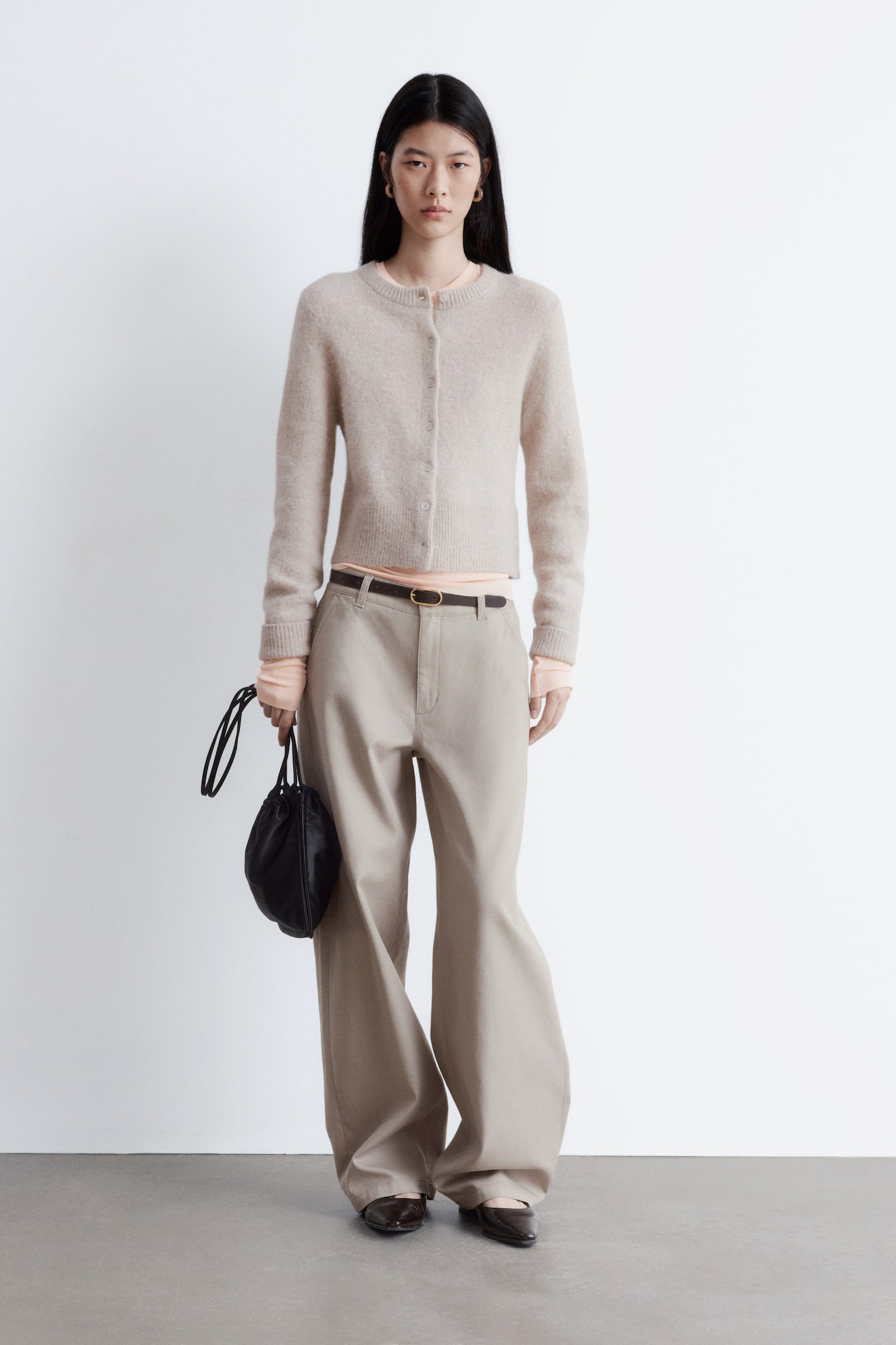 Strikket cardigan i alpakablend - Gråbeige - 1