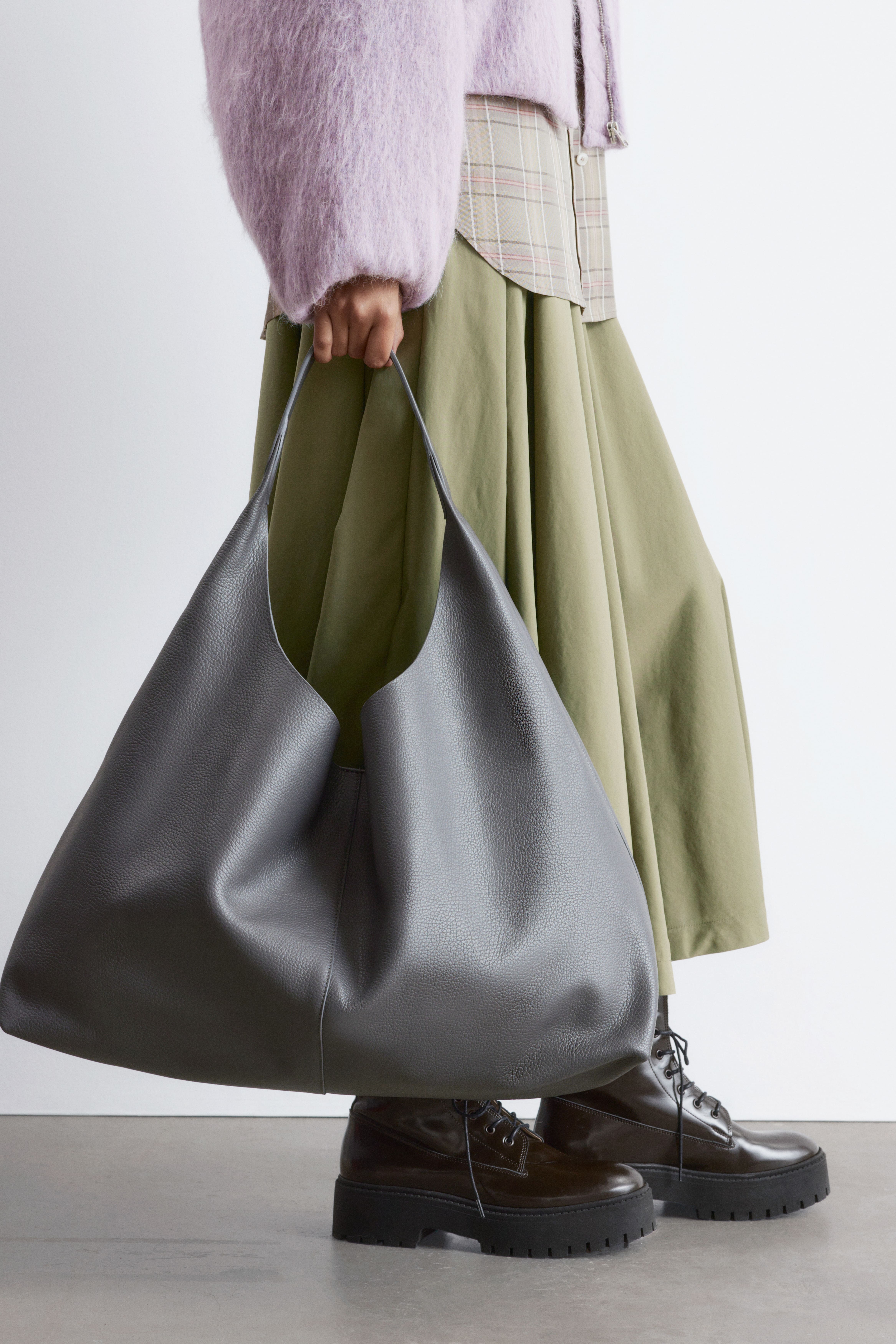 Borsa tote extra large in pelle - Grigio scuro