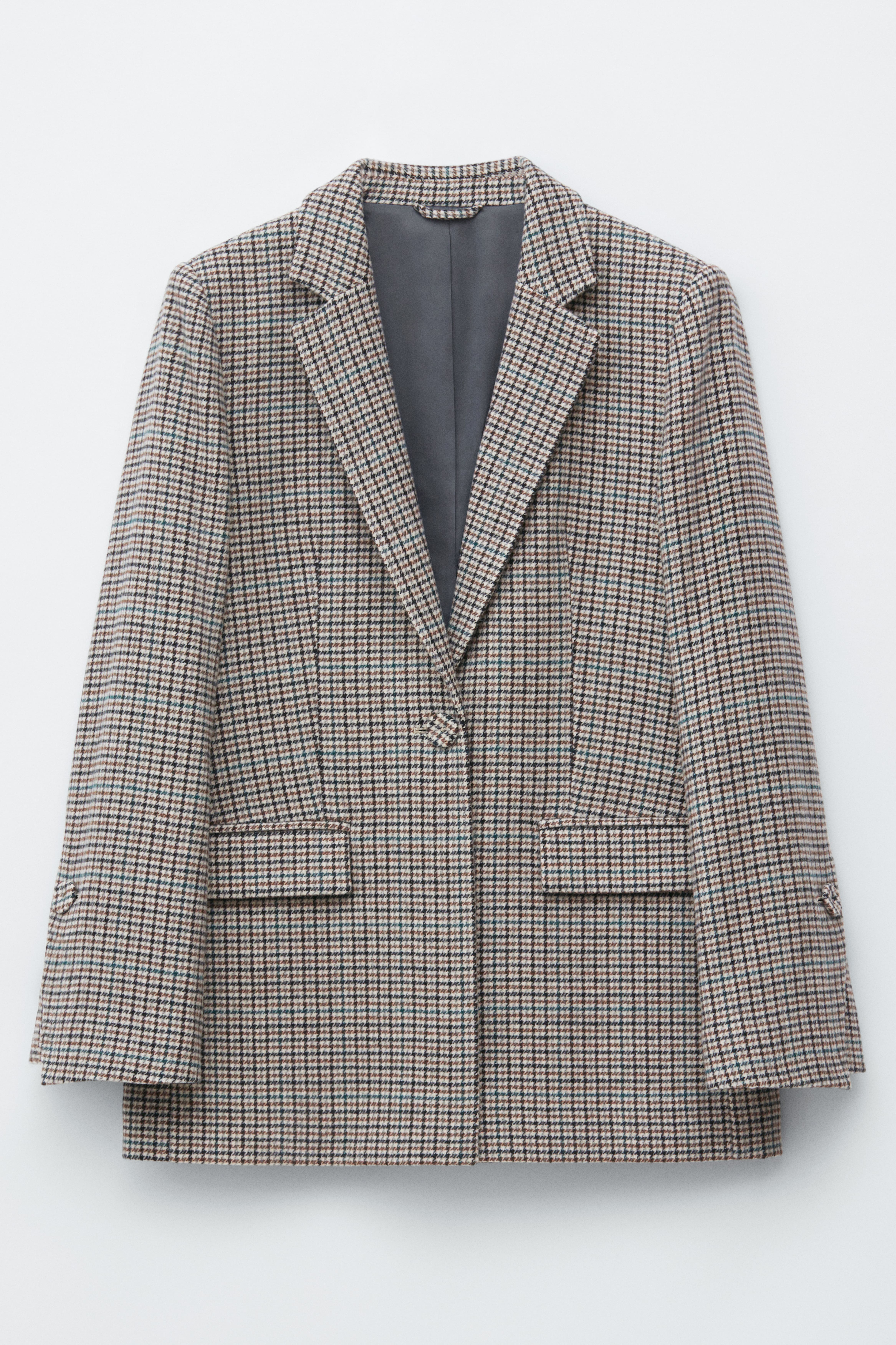 Blazer habillé en laine mélangée - Motif pied-de-poule taupe