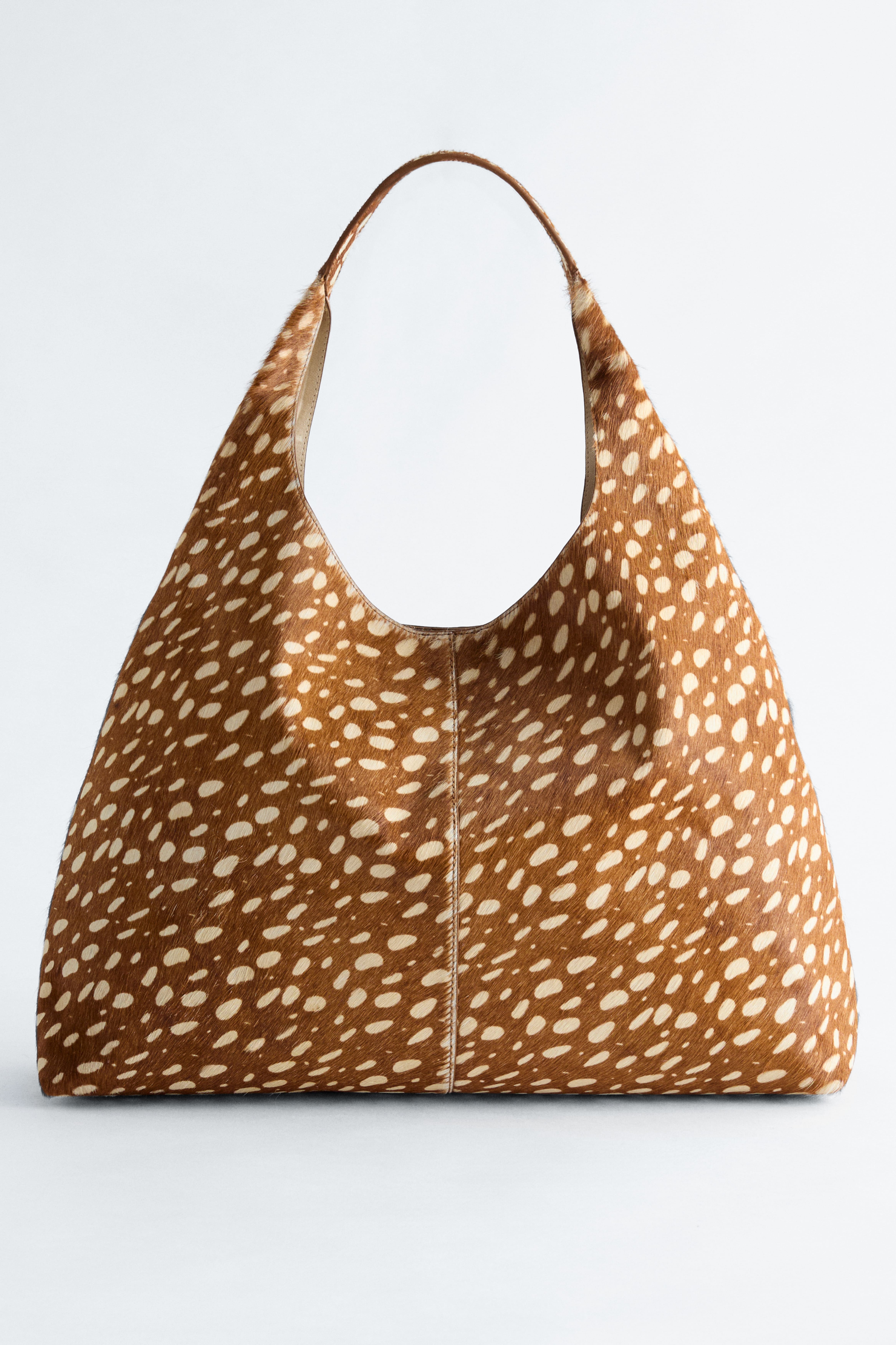 Tragetasche aus Leder mit Hirschprint - Beige/Hirschprint