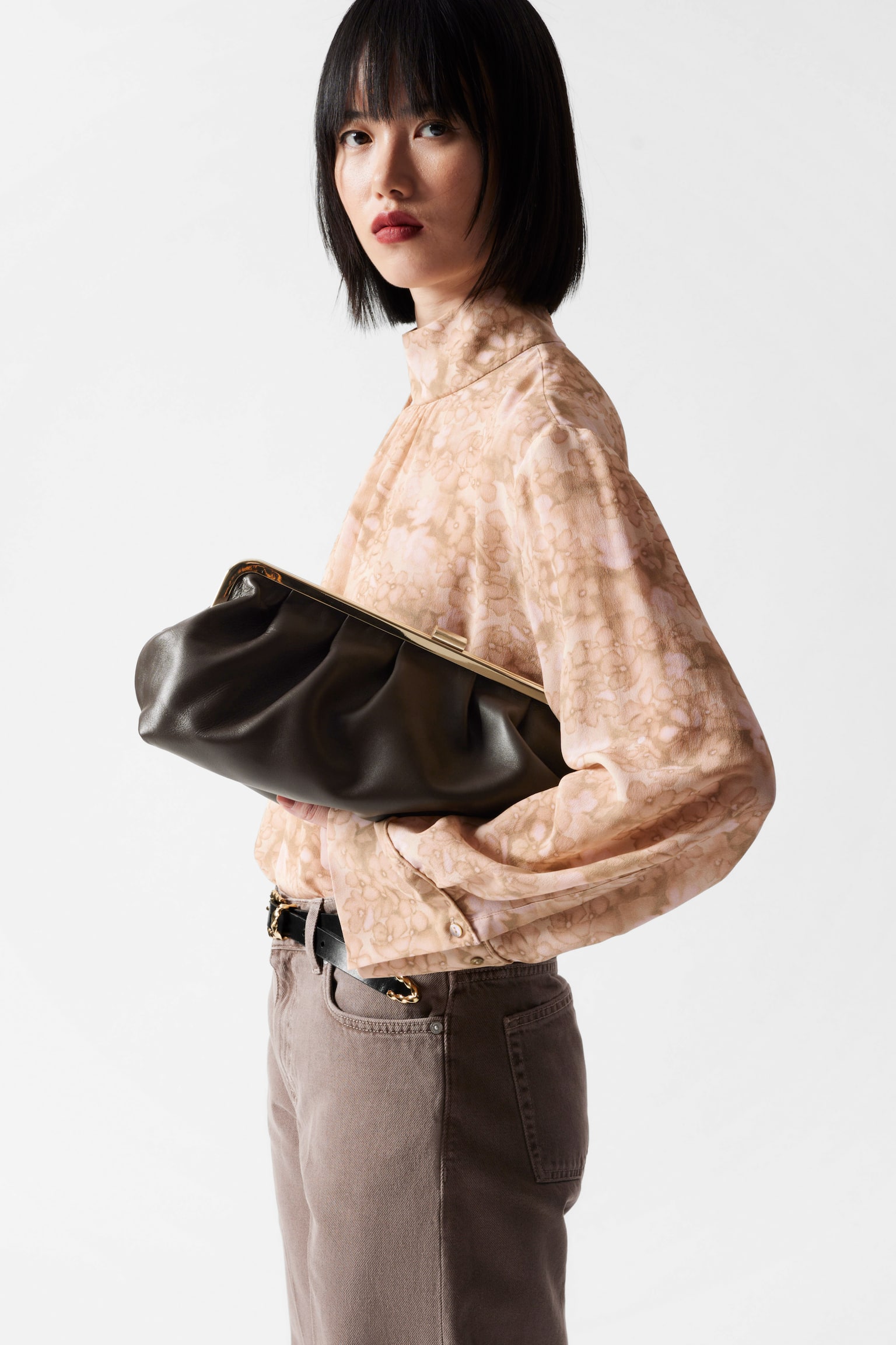 Classic Leather Clutch Bag - Brown - 1