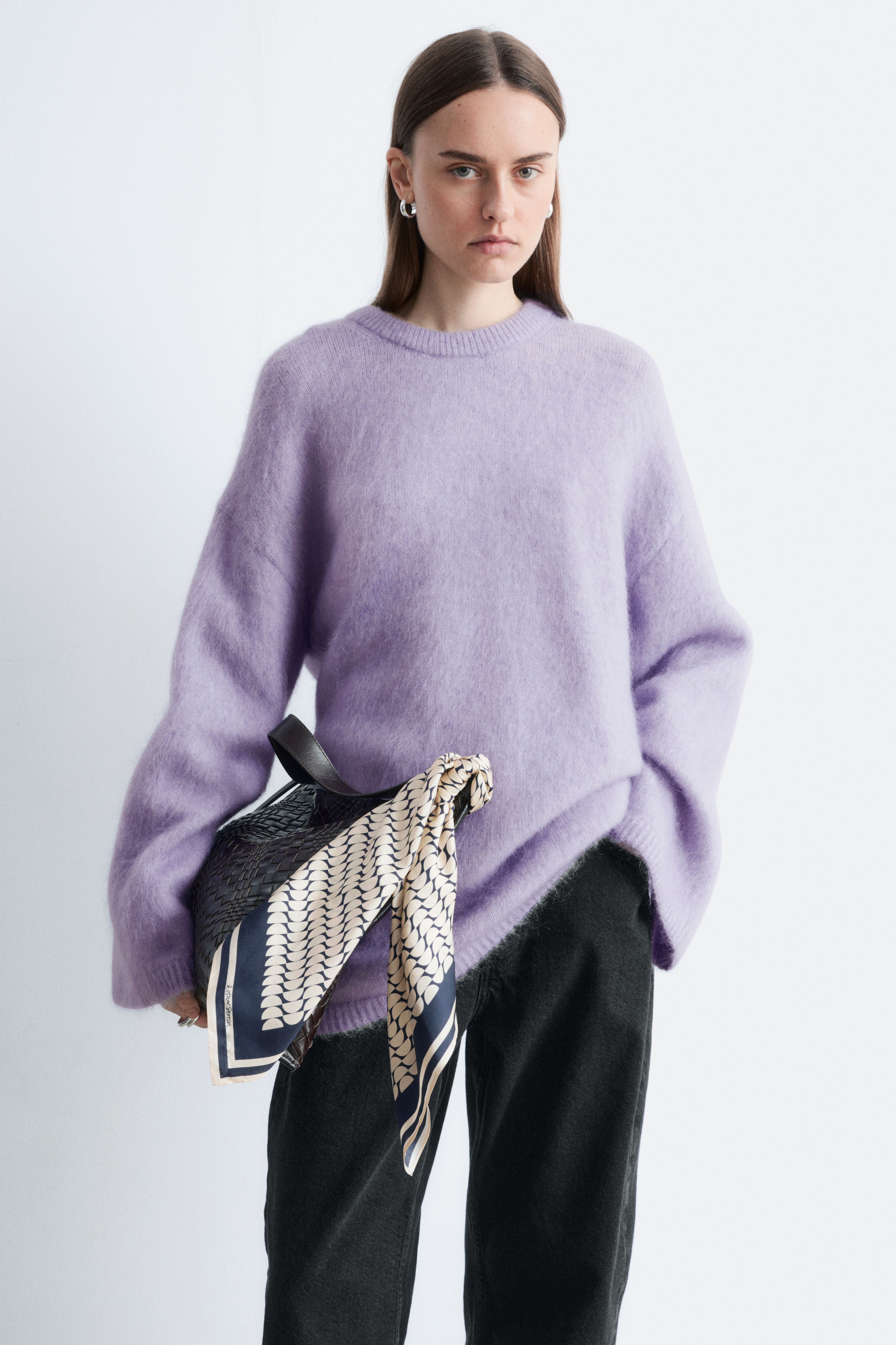 Oversized tröja i mohairblandning - Lila/Mörkbrun/Beige