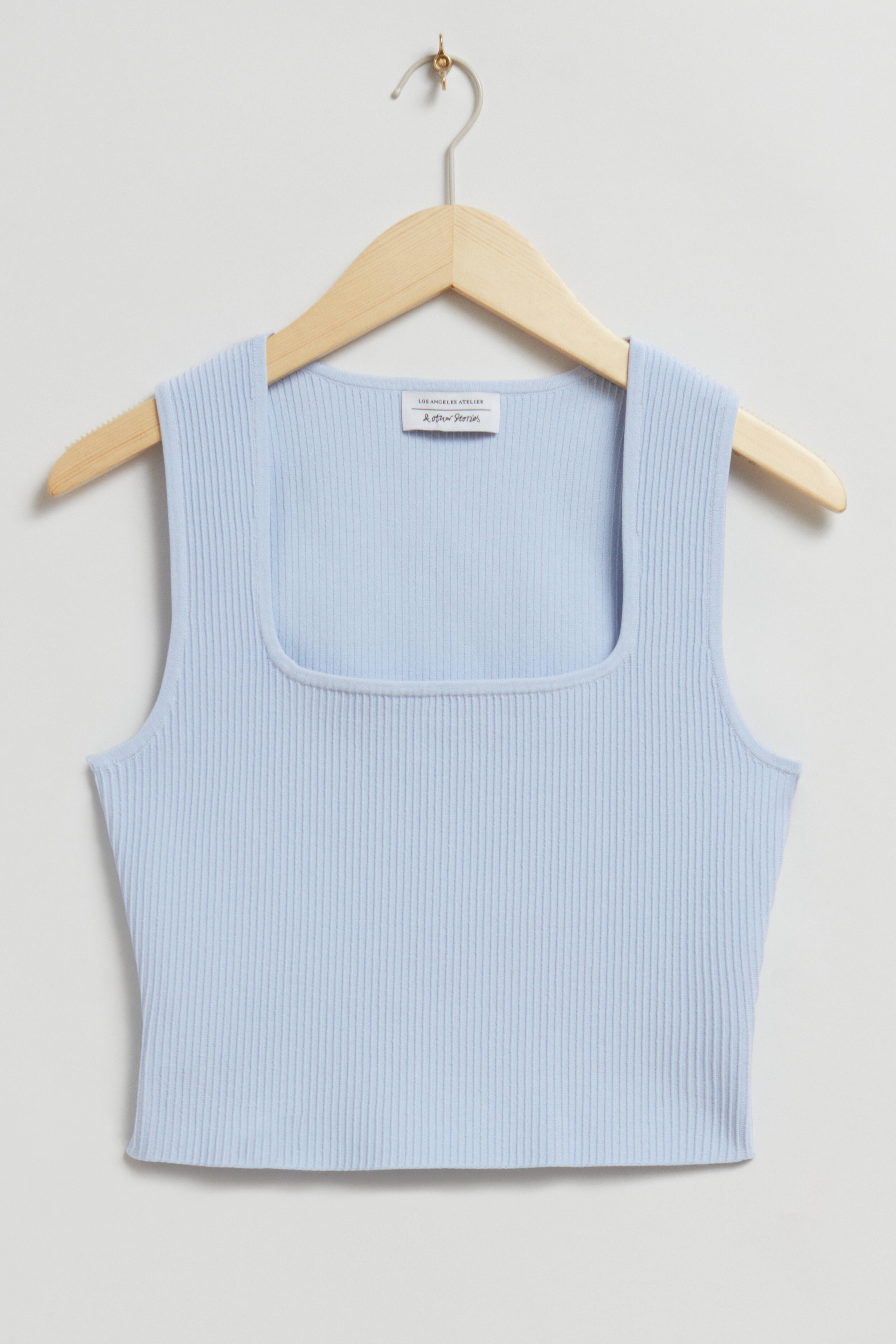 H:ours Zeri Cut out Crop Top in Cyan Blue Small New Womens shops Mock Neck