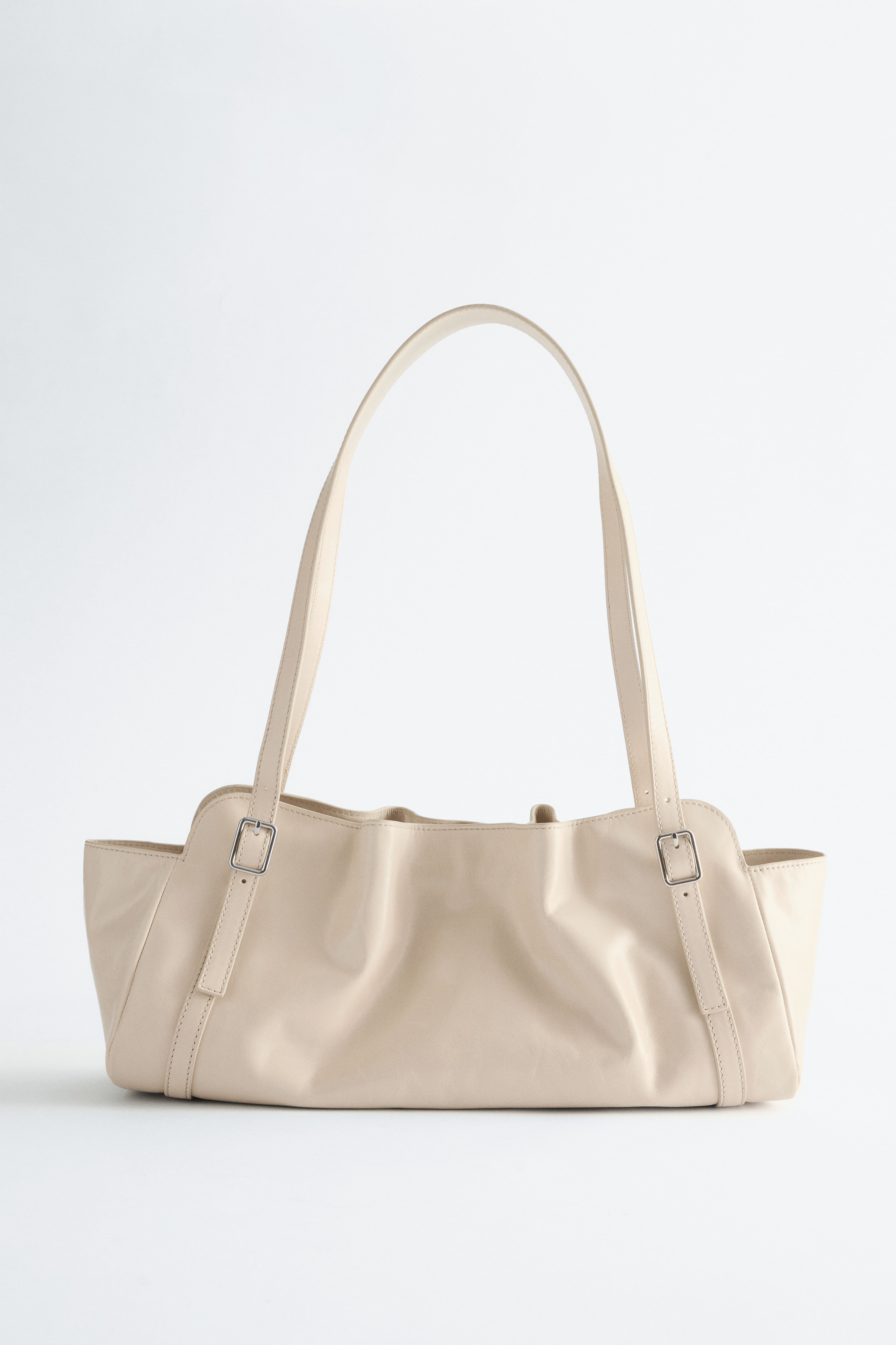 Low-profile Leather Shoulder Bag - Beige/Mint