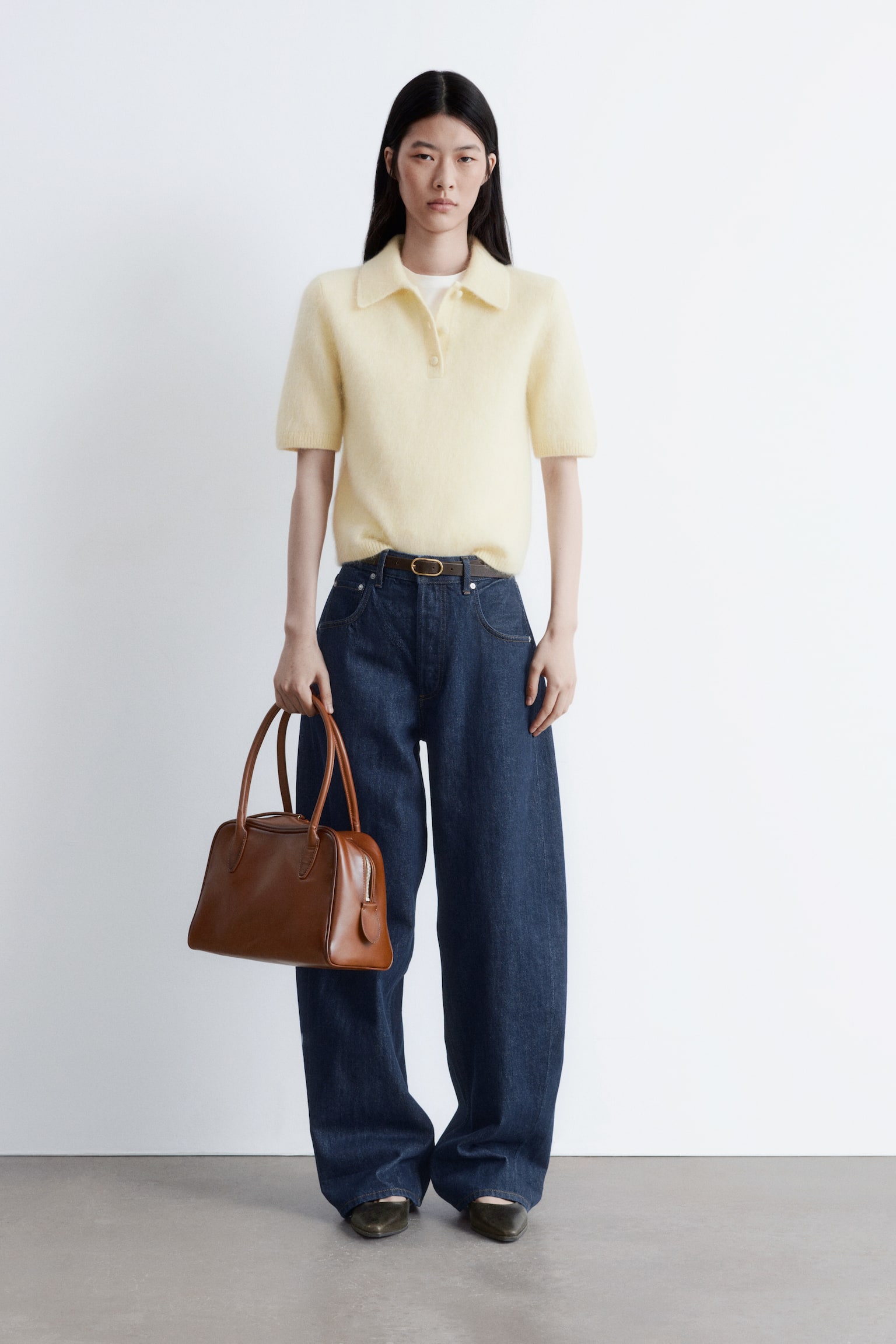 T-shirt polo en maille brossée - Jaune clair/Marron foncé/Gris foncé - 7