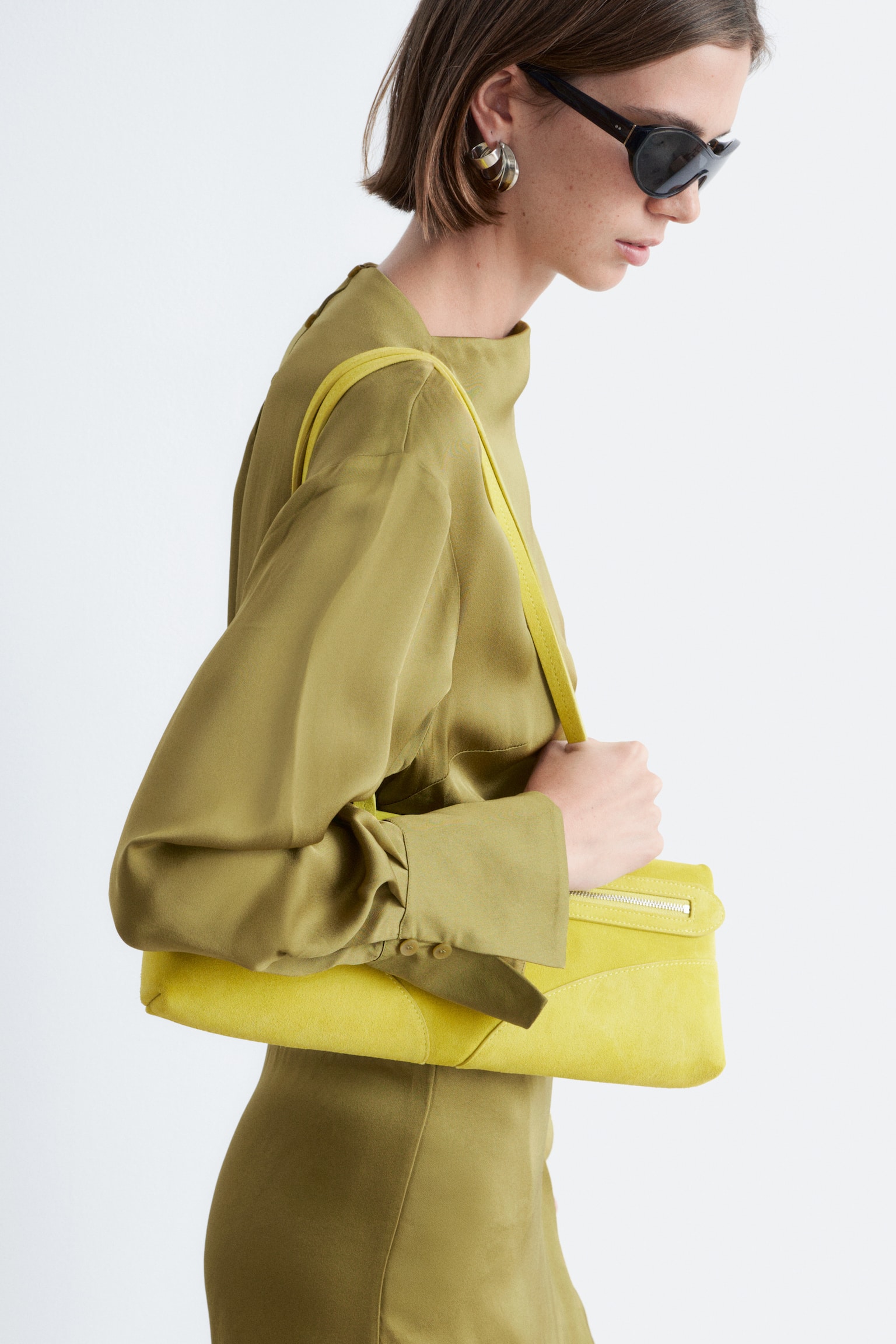 Mini abito in raso con lacci - Verde/Marrone scuro/Pois bianchi - 8