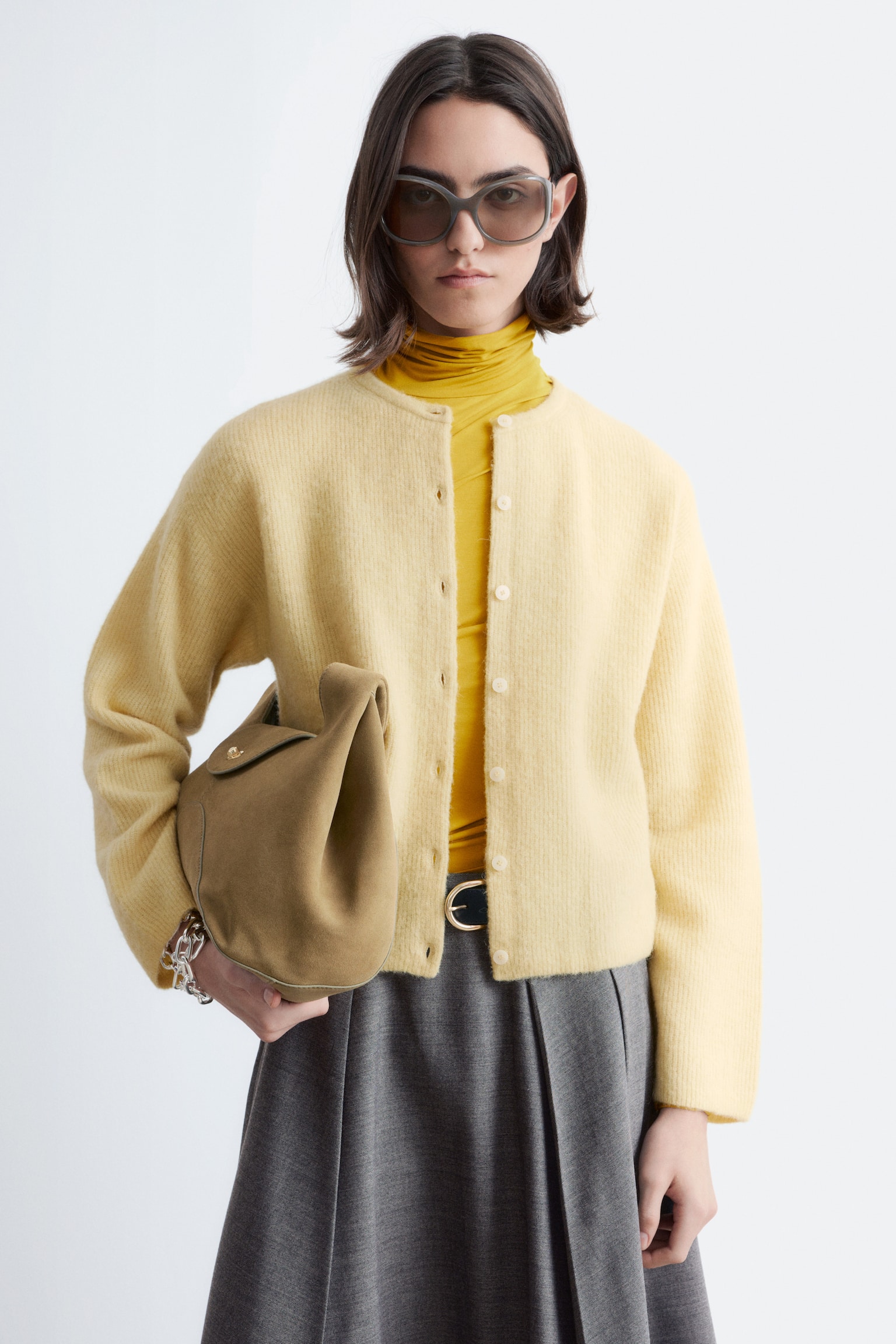 Stickad cardigan i alpackablandning - Pastellgul/Vit/Grön/Gammelrosa/Beige/Grå - 1