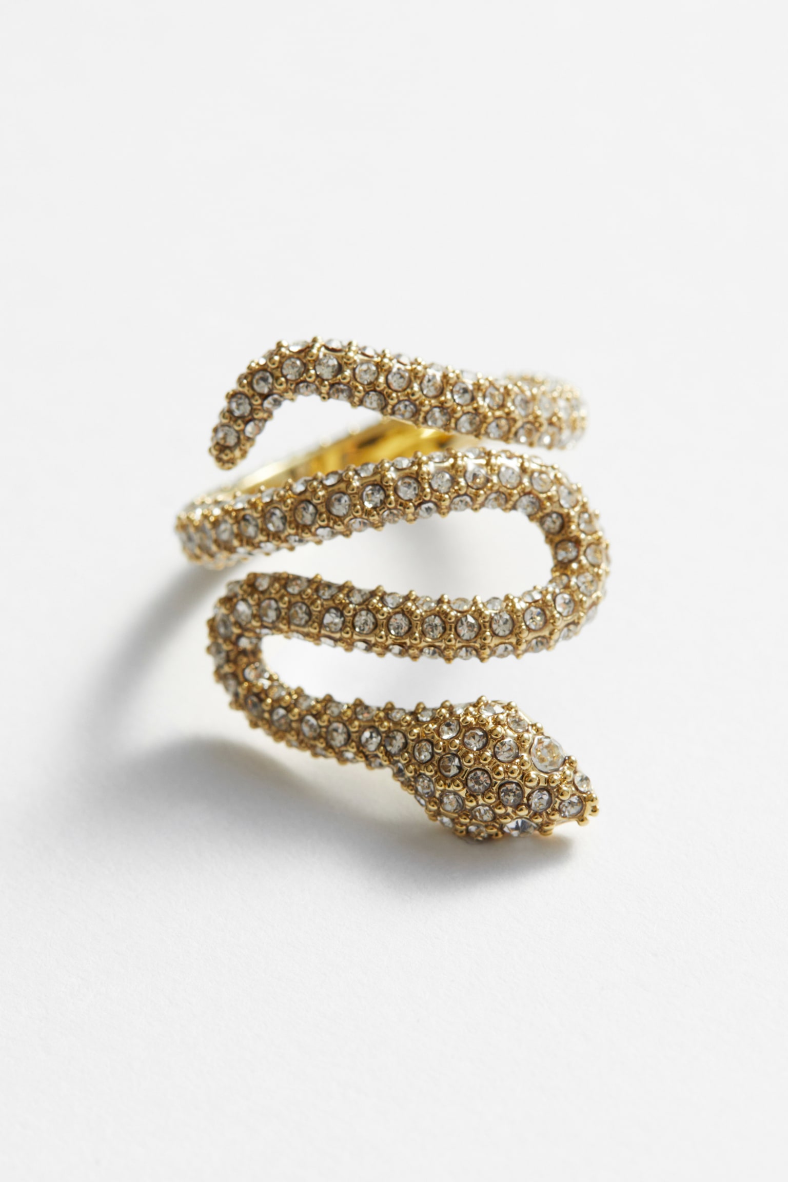 Crystal-Encrusted Snake Ring - Gold - 1