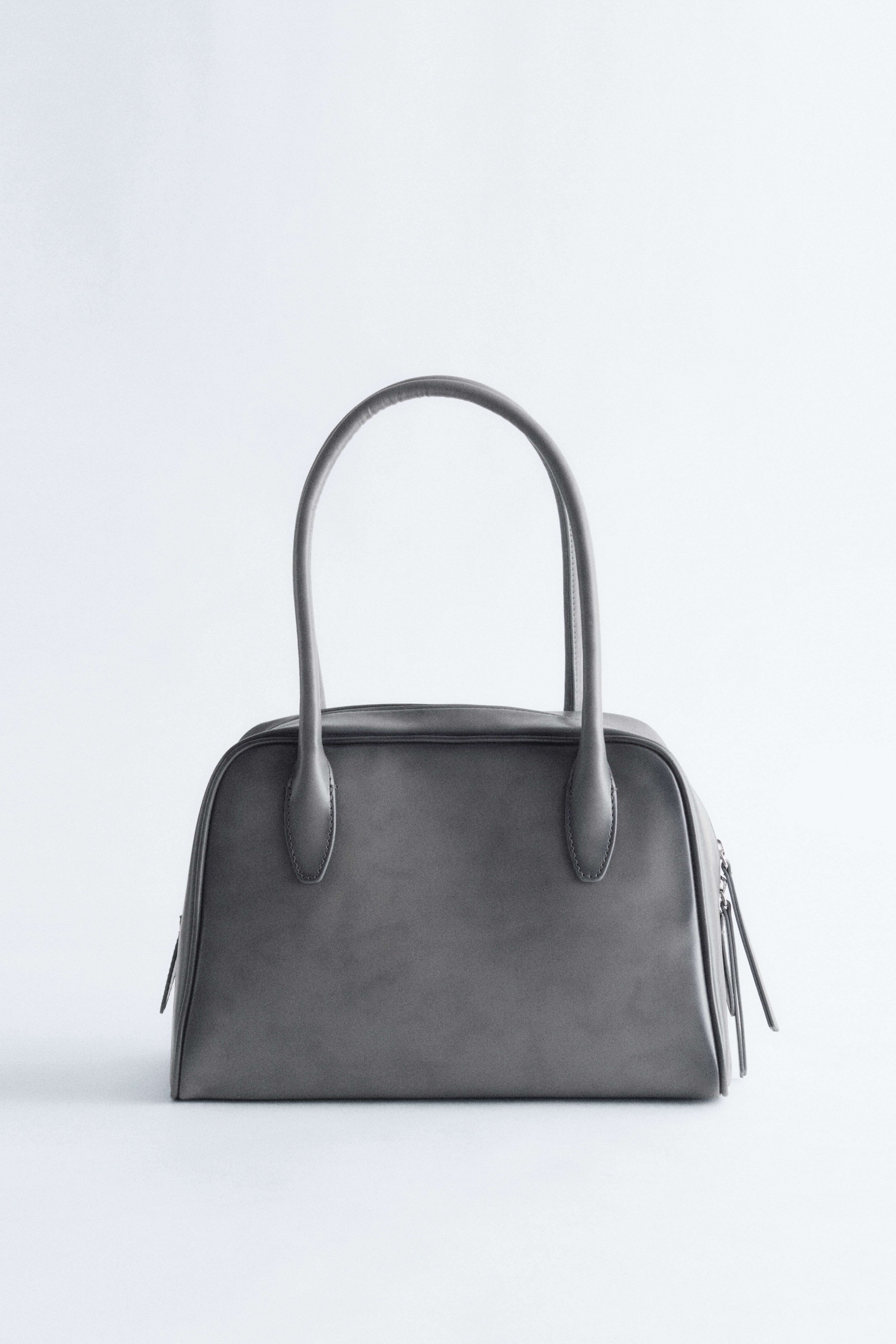 Leren bowlingtas - Grijs/Cognac