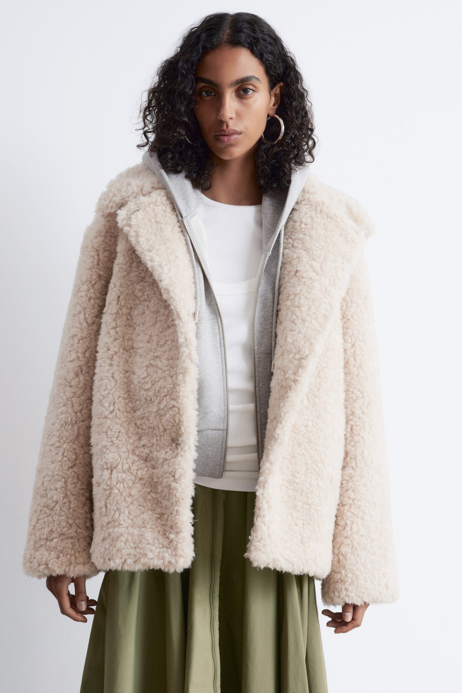 Kunstfelljacke aus Woll-Mix - Beige - 3