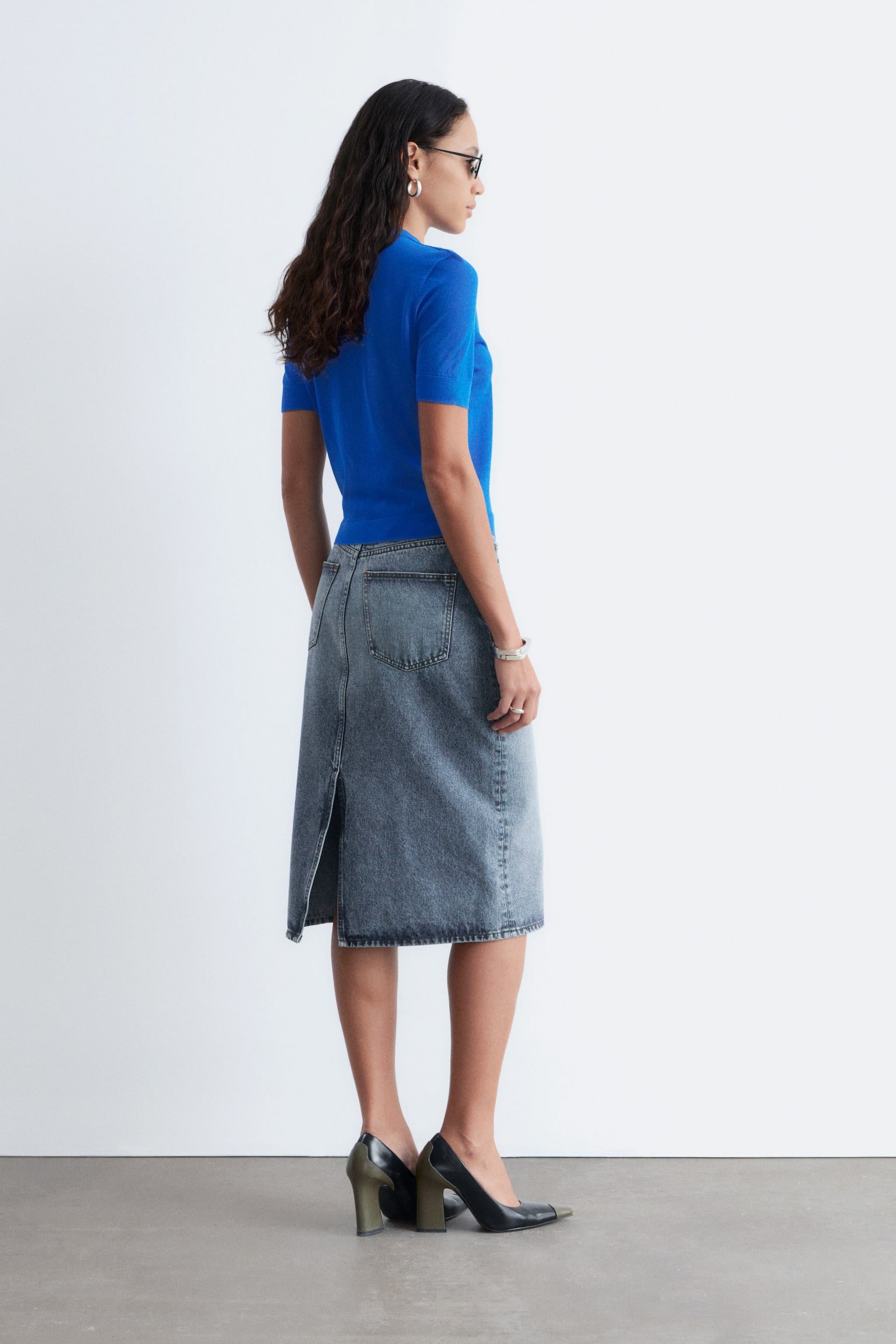 Fijngebreid T-shirt - Helderblauw/Beige/Zwart - 3