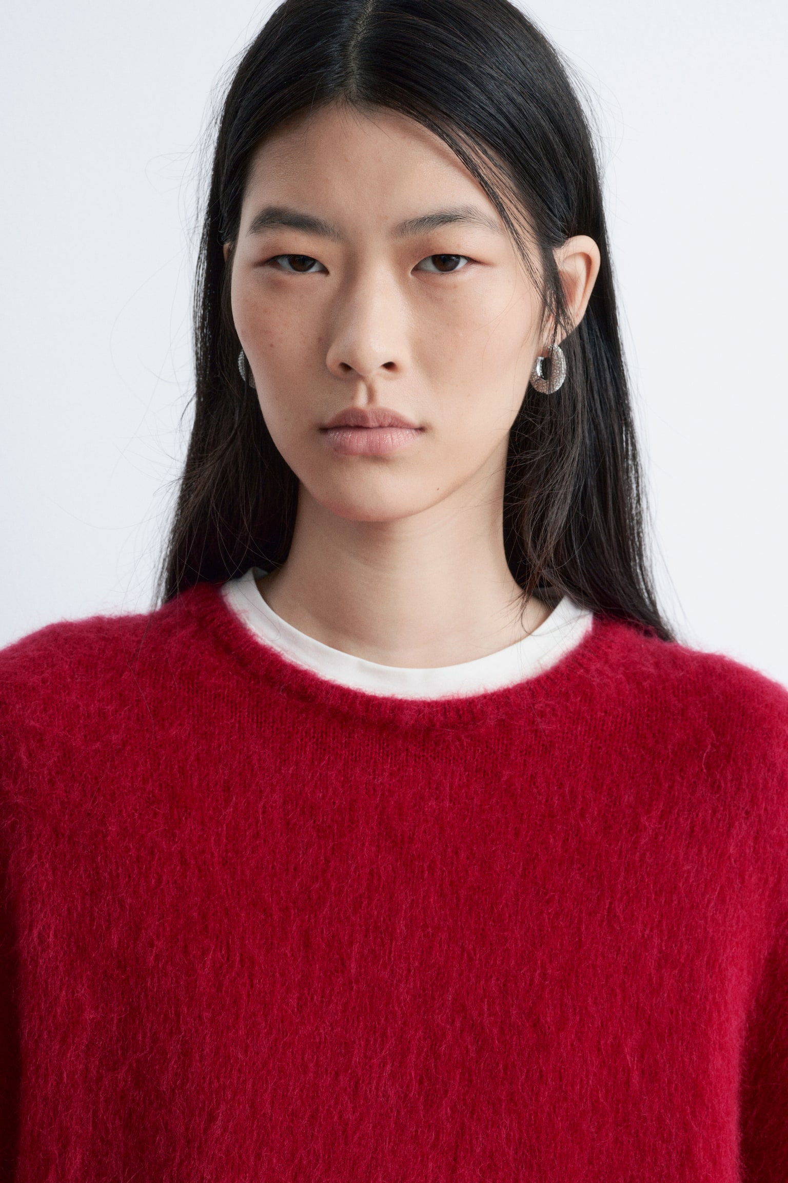 Trui van een geborstelde mohairmix - Dieprood/Donkerbeige/Donkerpaars - 4