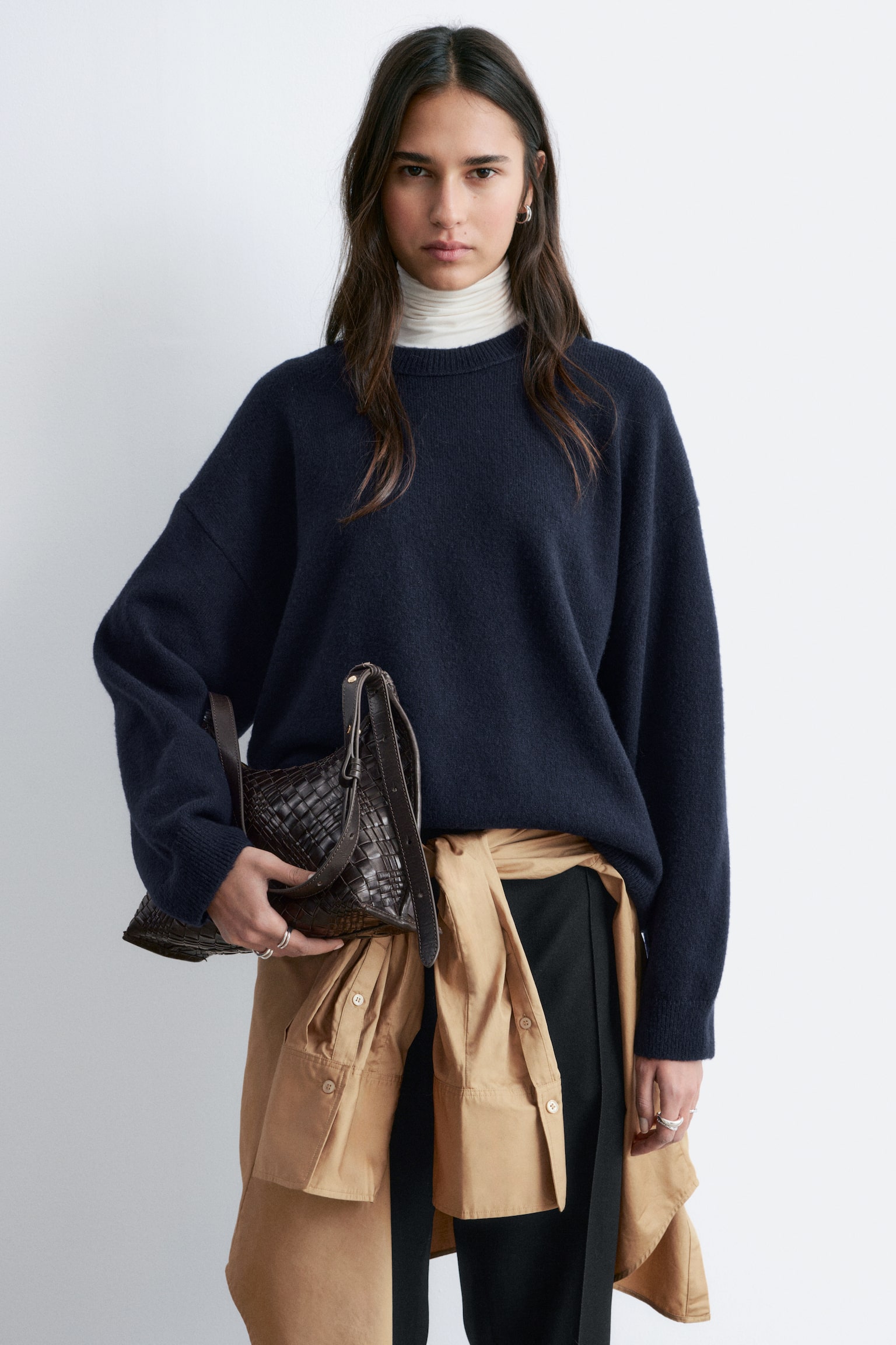 Oversized strikket genser - Marineblå/Lys turkis/Grå melange/Rød - 1