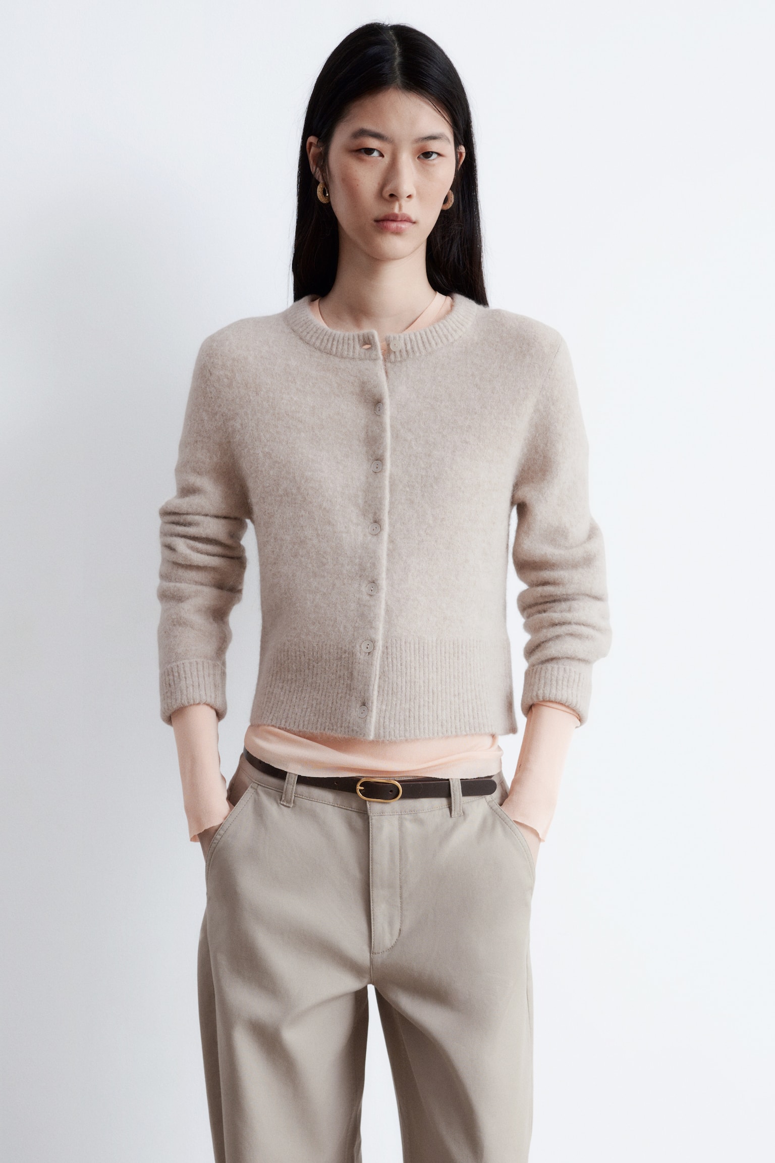 Strikket cardigan i alpakablend - Gråbeige - 4