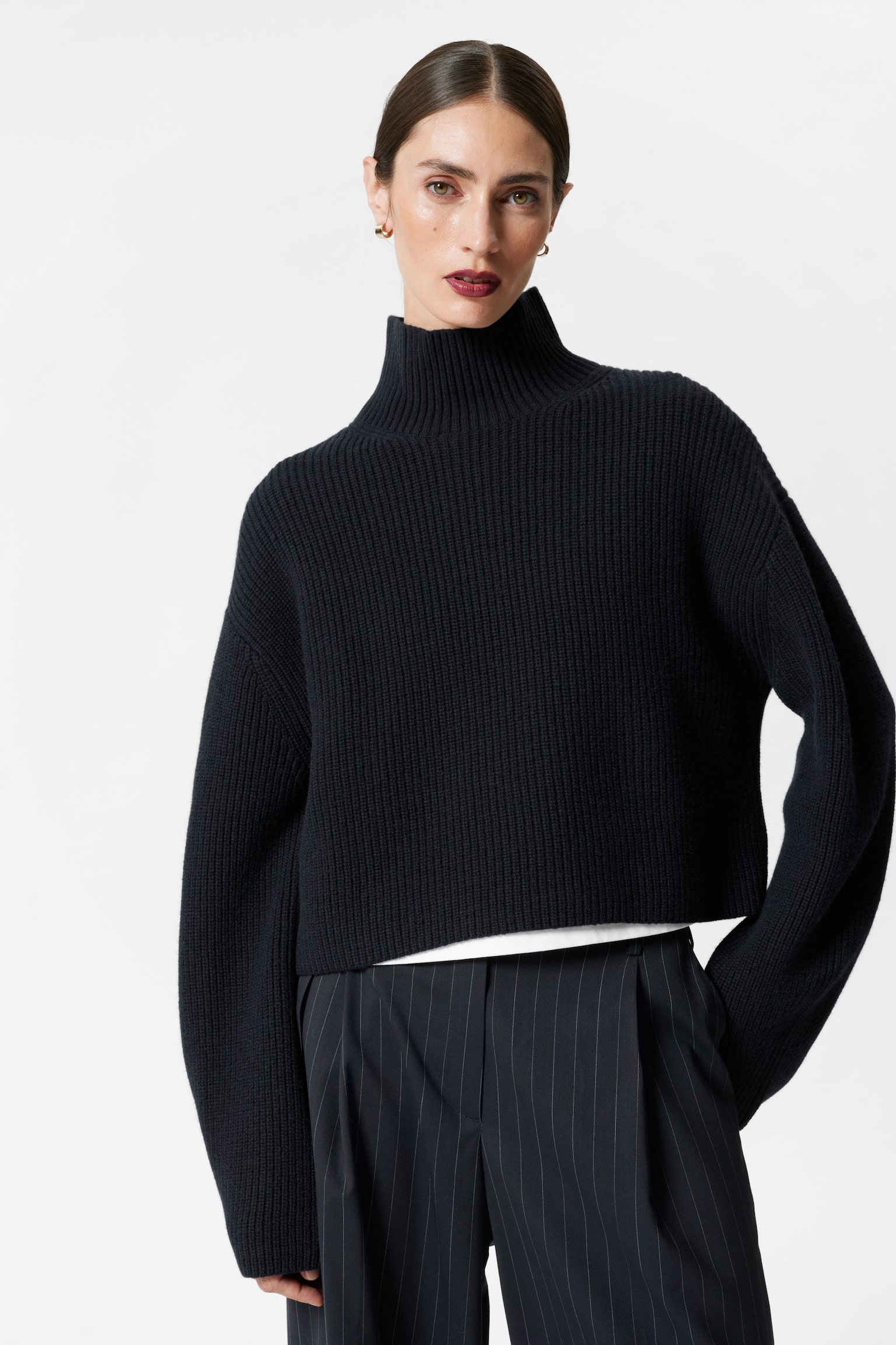 Rib-Knit Turtleneck Jumper - Navy/Dark Khaki - 1