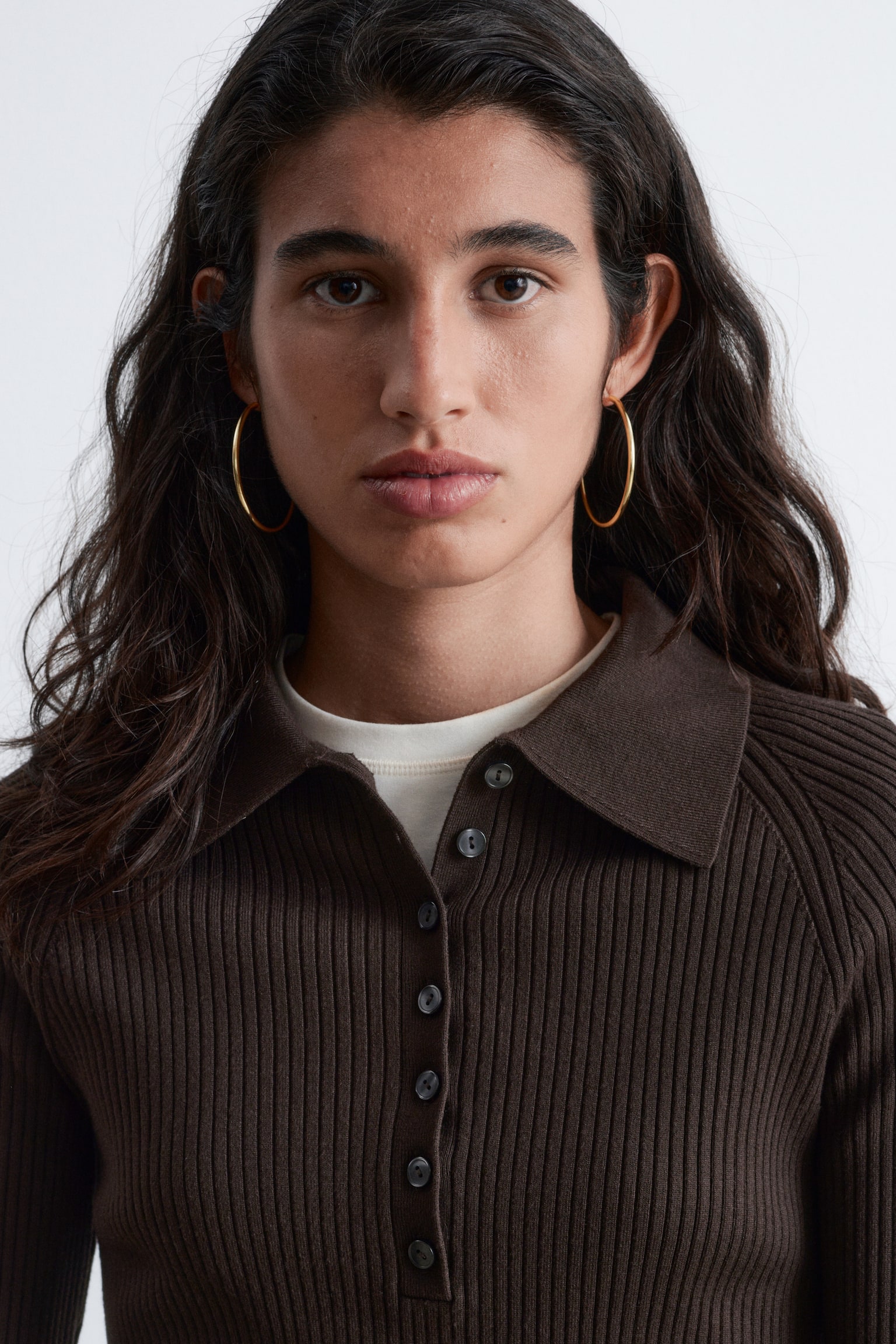 Ribgebreid poloshirt - Donkerbruin/Karamelbruin/Lichtblauw - 6