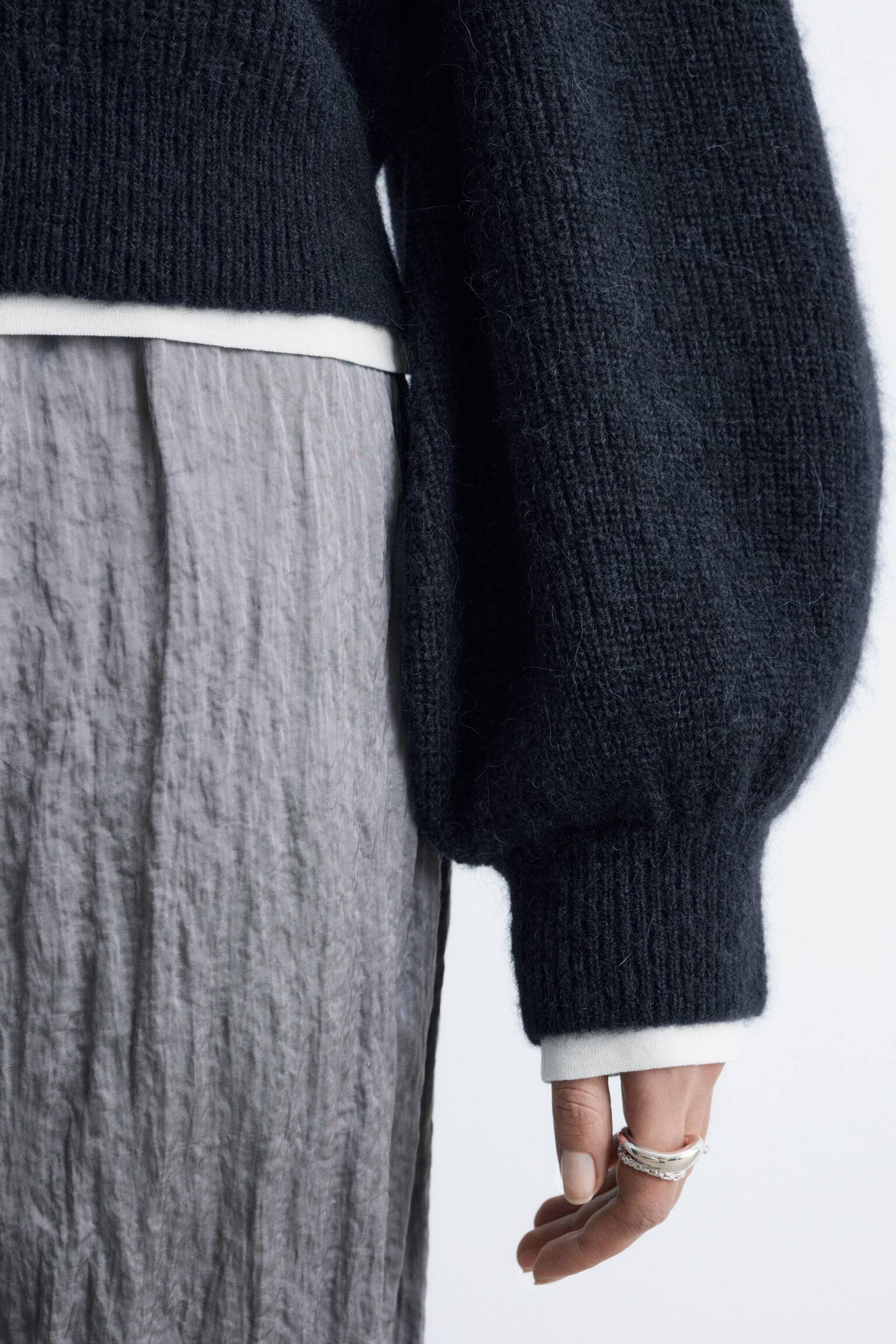 Maglione in misto alpaca con maniche a palloncino - Blu navy/Rosso/Marrone - 5