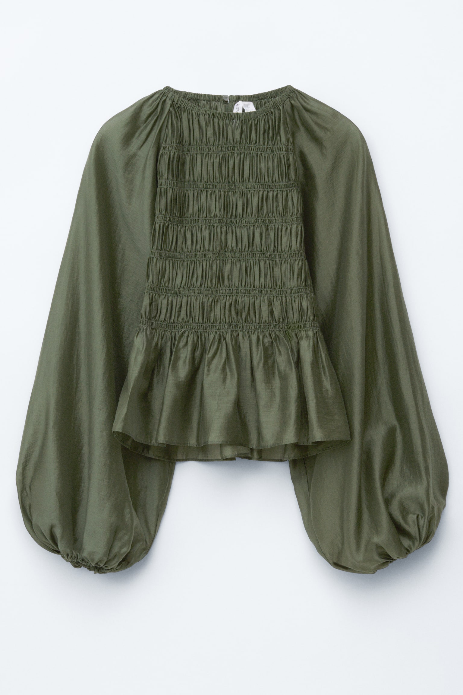 Gesmokte blouse met ballonmouwen - Donkergroen - 2