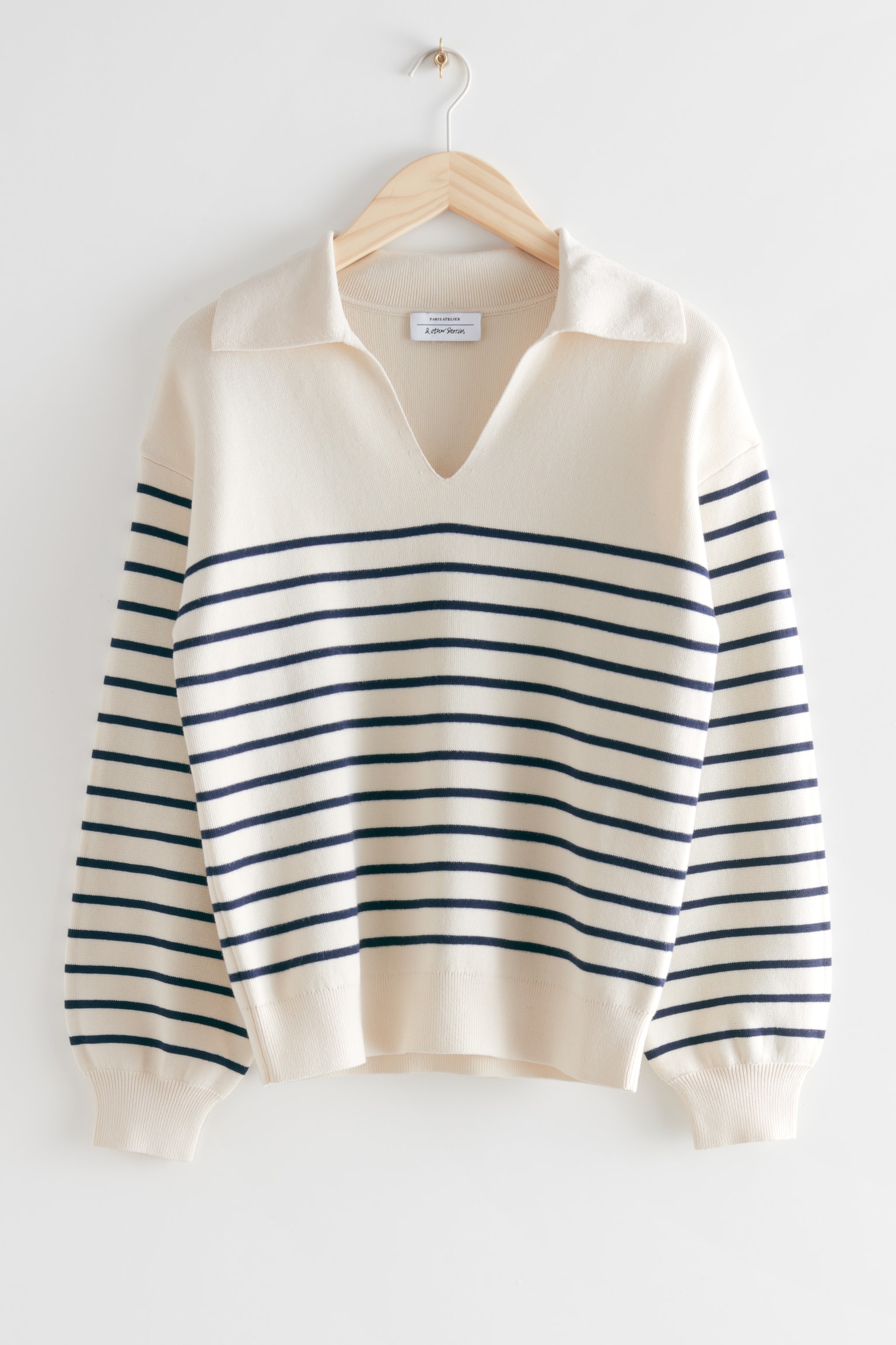 Relaxed Collared Sweater - White Stripes - 2