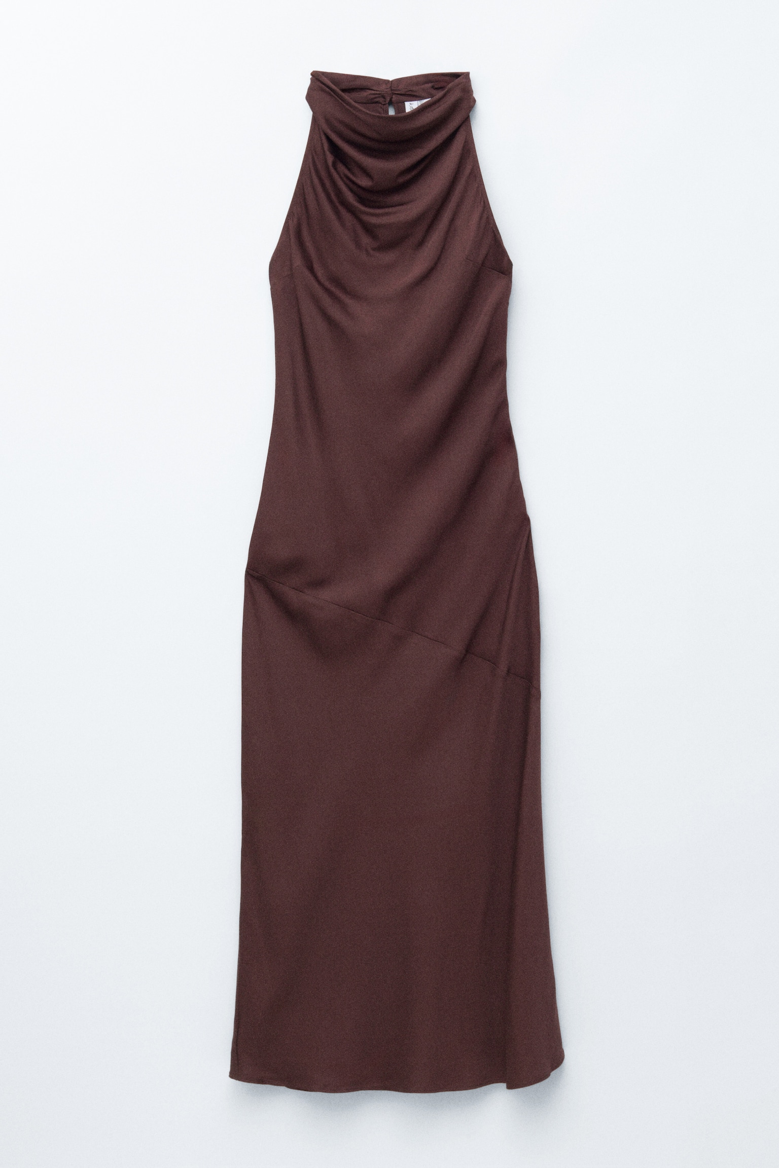 Robe midi en satin à col bénitier - Marron foncé - 2