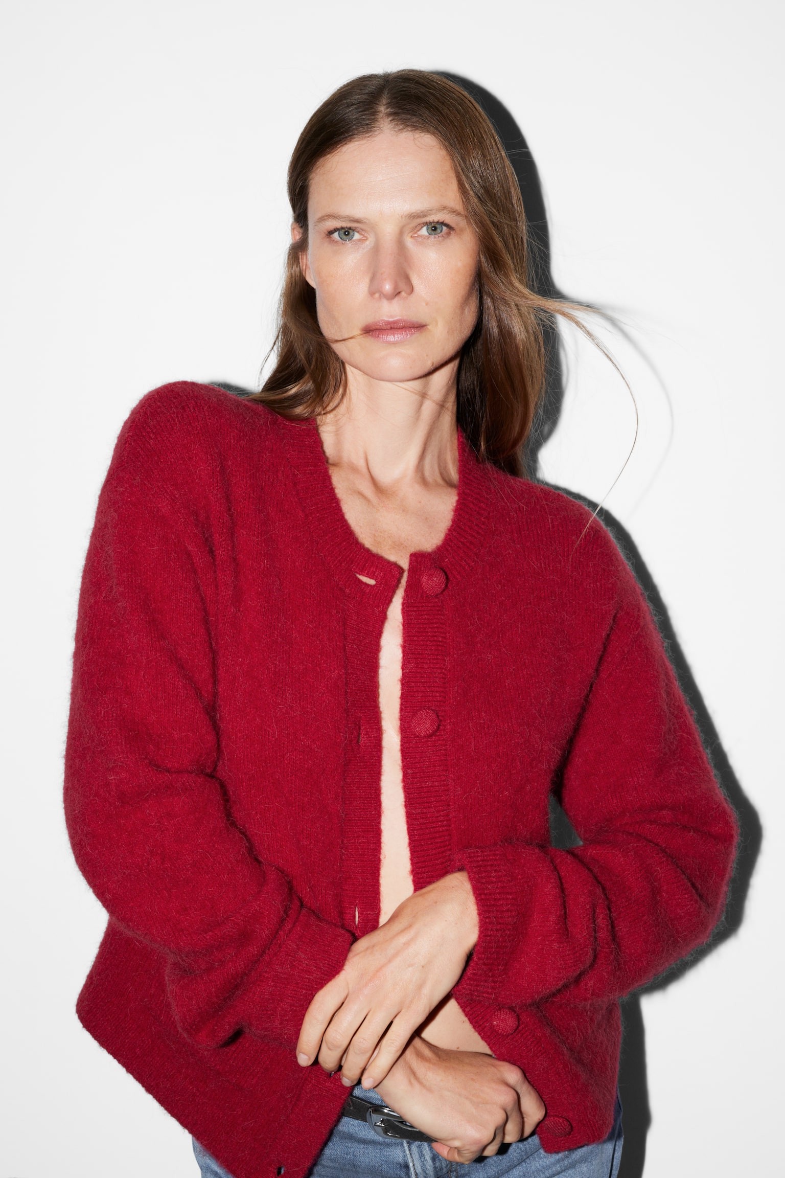 Boxy Crew-Neck Cardigan - Red/Black/Ivory/Olive/Pink