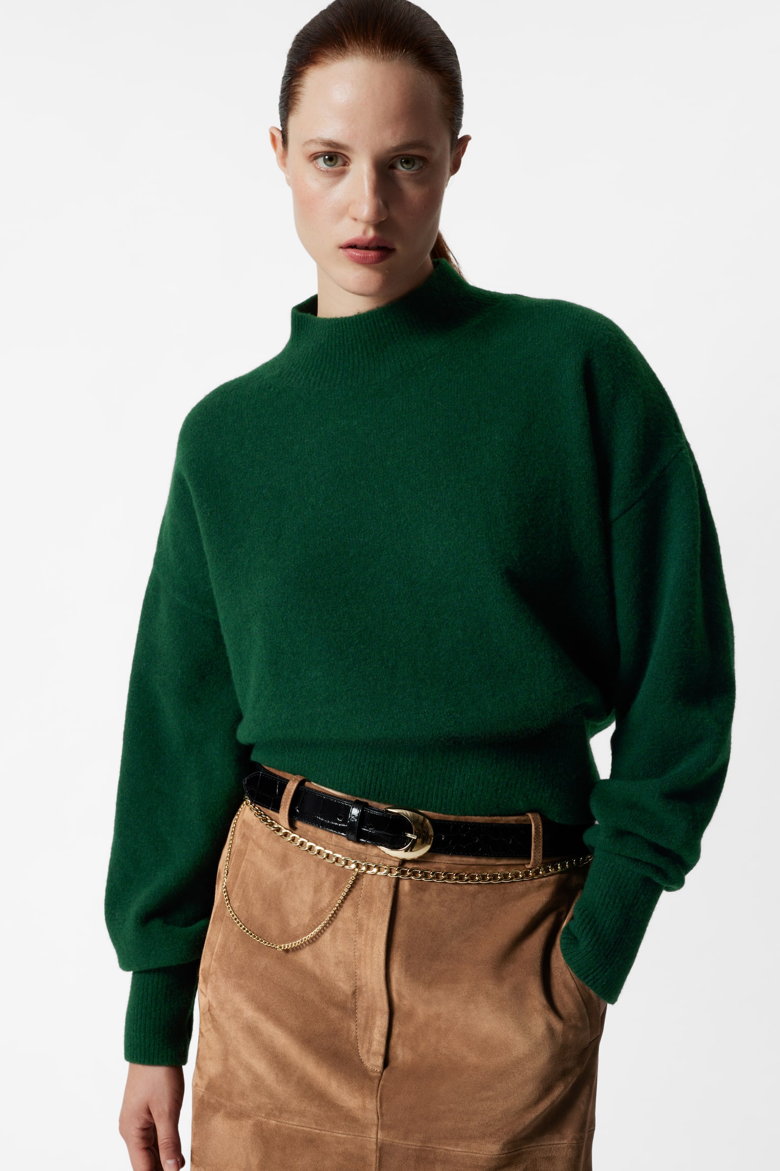 Mock-Neck Sweater - Dark Green/Red/Caramel/Royal Blue/Pink/Black/Blue/Dark Blue/Light Khaki/Light Beige/Mole/Oatmeal - 1