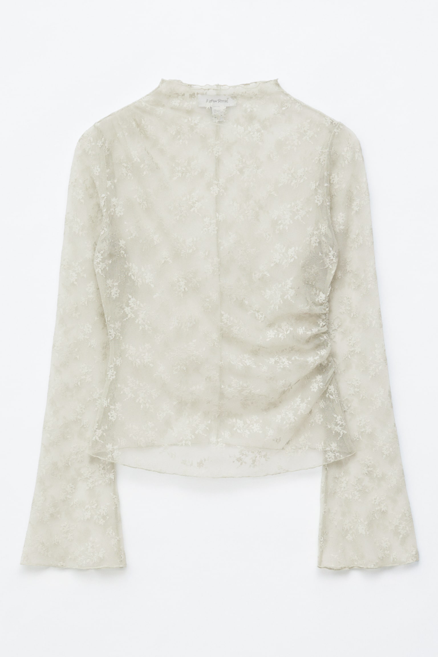 Langærmet blondetop - Lys gråbrun/Dark Brown/Cream
