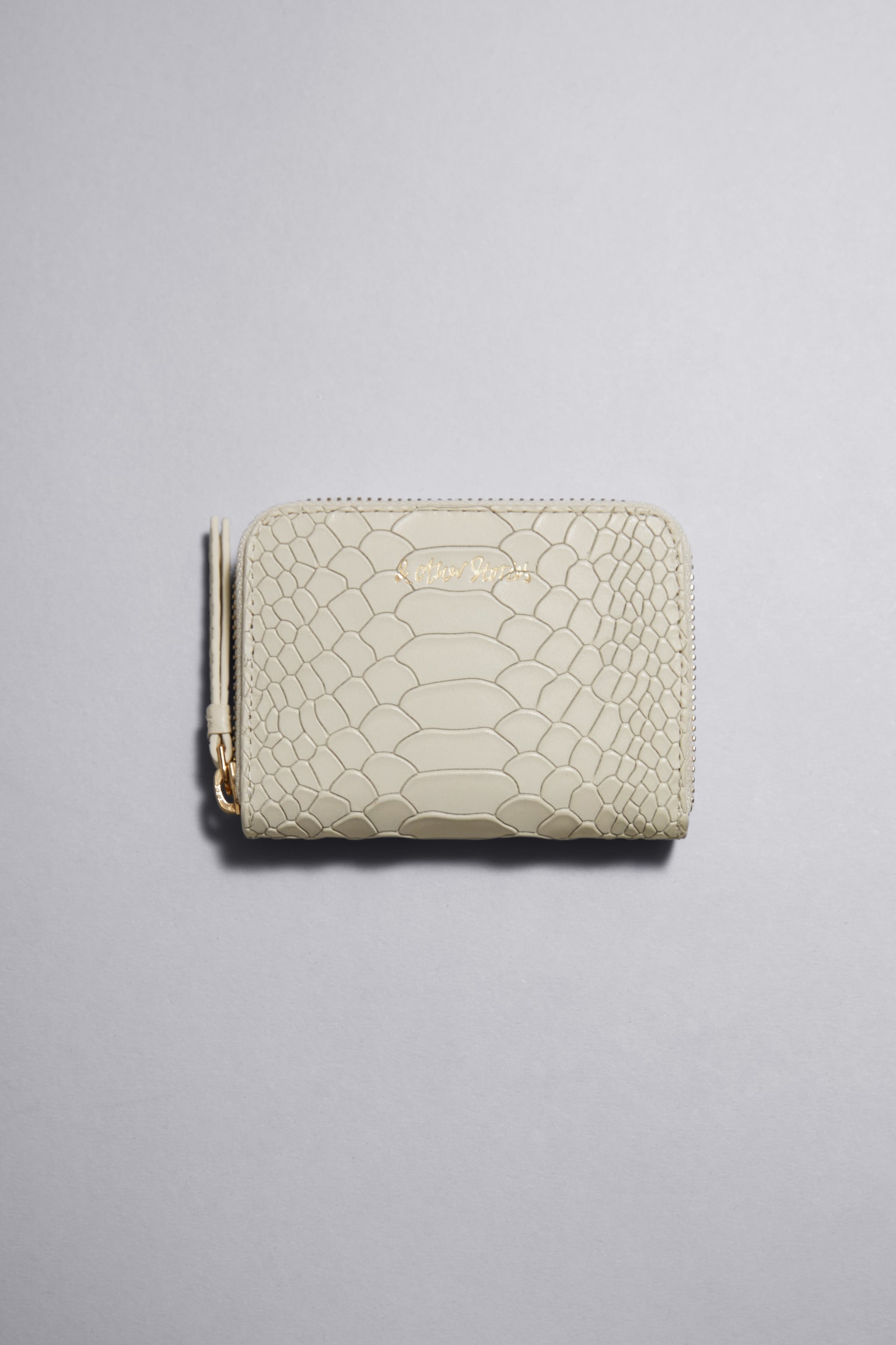 Snake Embossed Leather Wallet - Cream/Black - 1