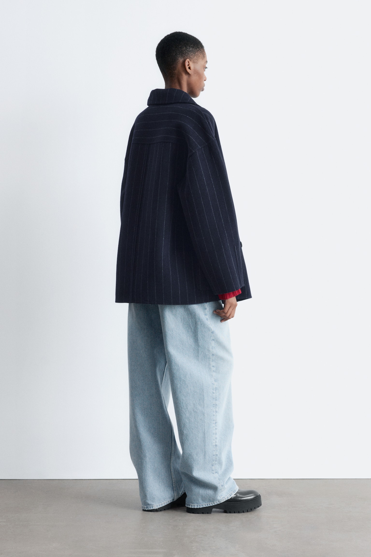 Kokonformet uldjakke - Marineblå nålestriber - 4