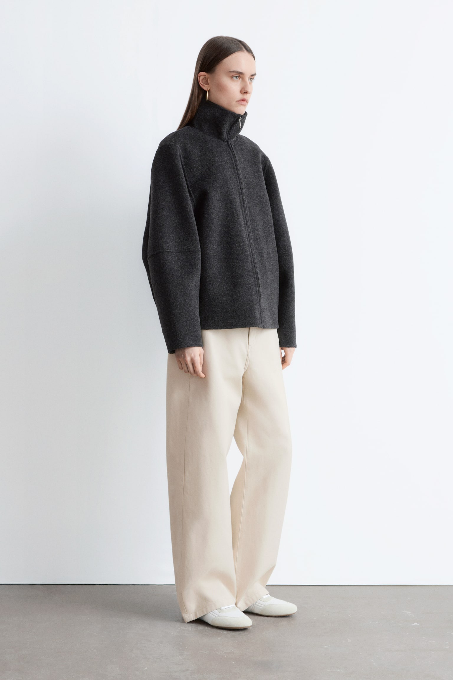 Uldjakke med lynlås - Dark Grey/Dark Beige - 6