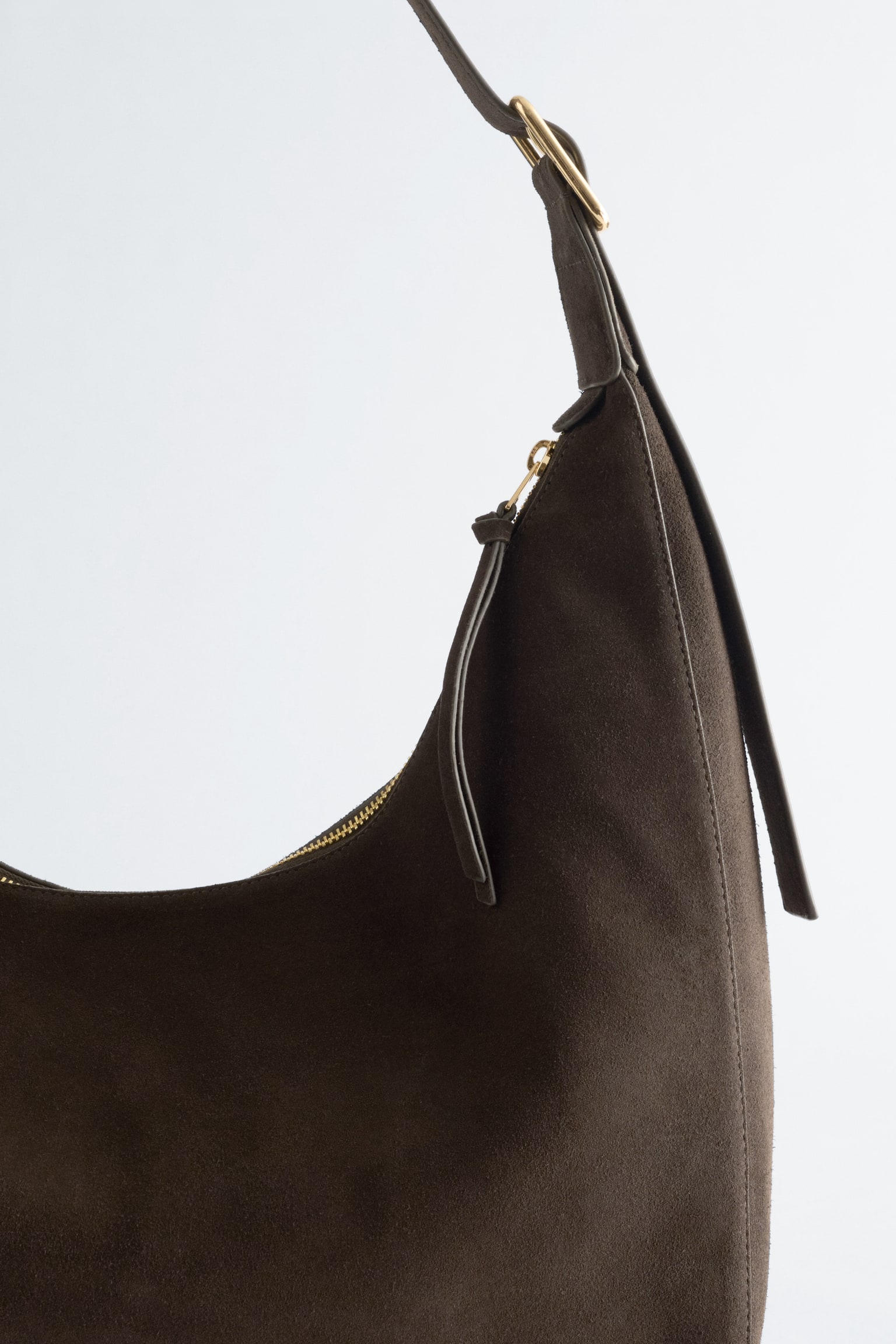 Schultertasche aus Veloursleder - Dunkelbraun/Khakifarbenes Wildleder - 3