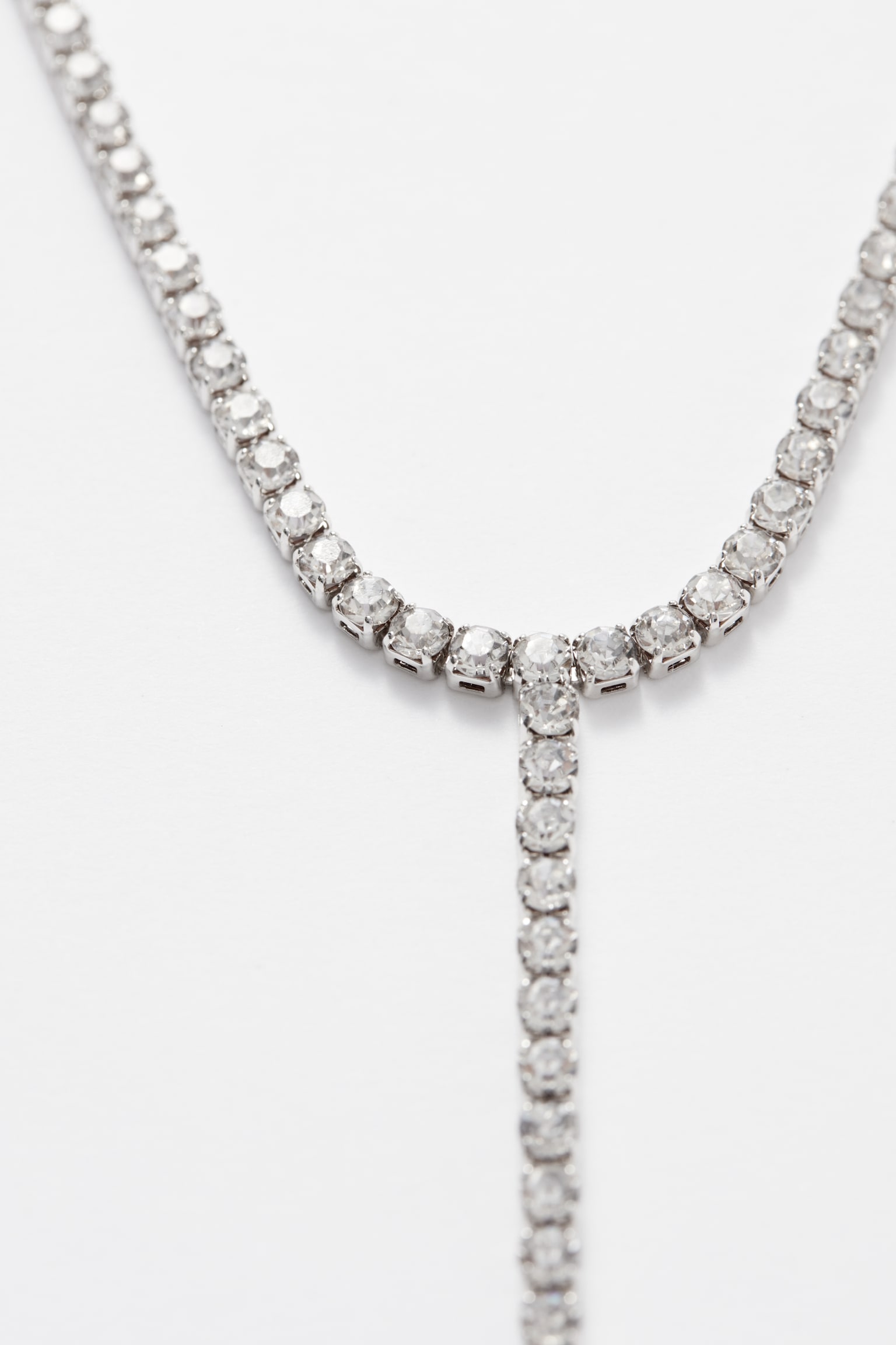 Lariat Rhinestone Necklace - Silver - 2