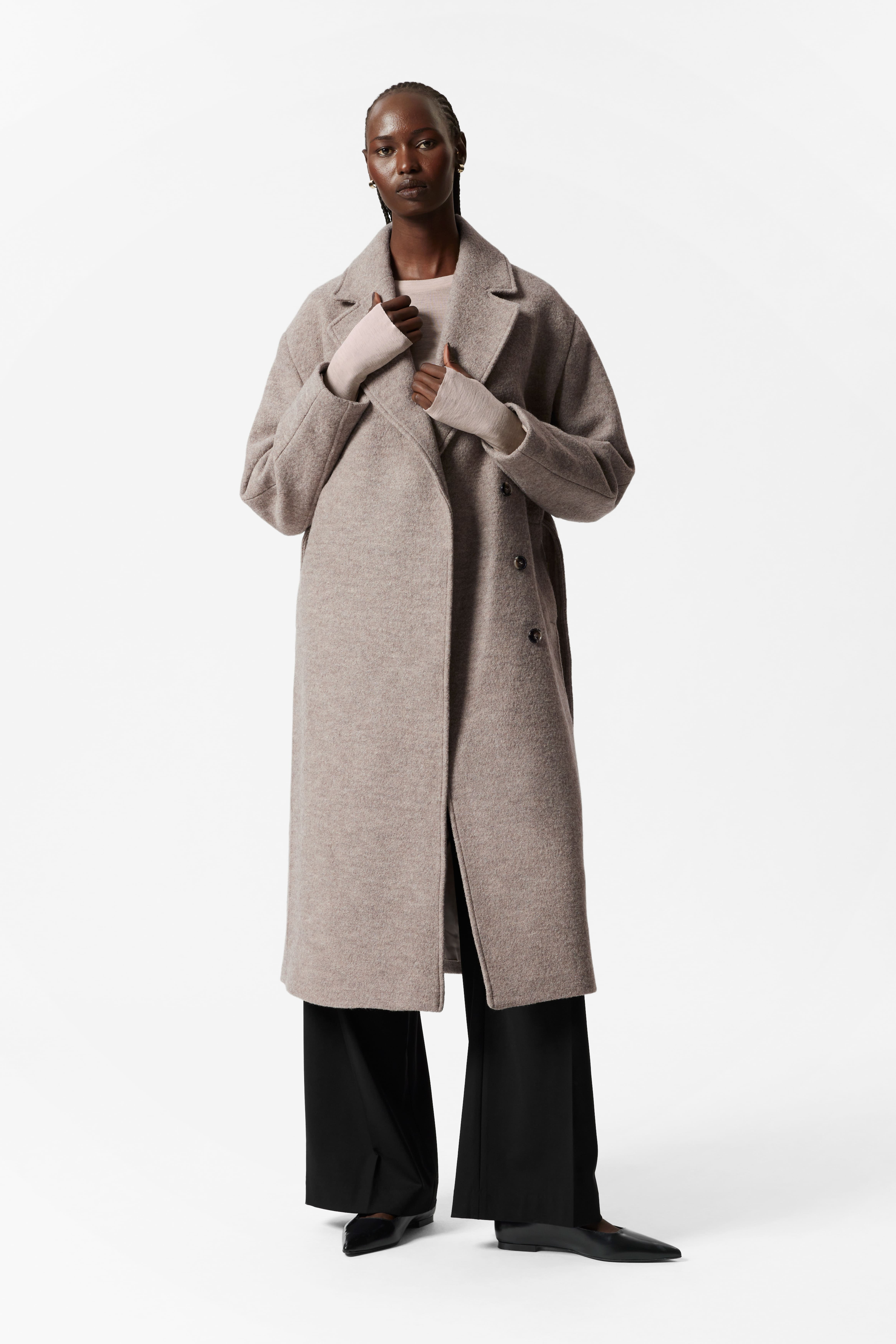 Long belted wool coat hotsell