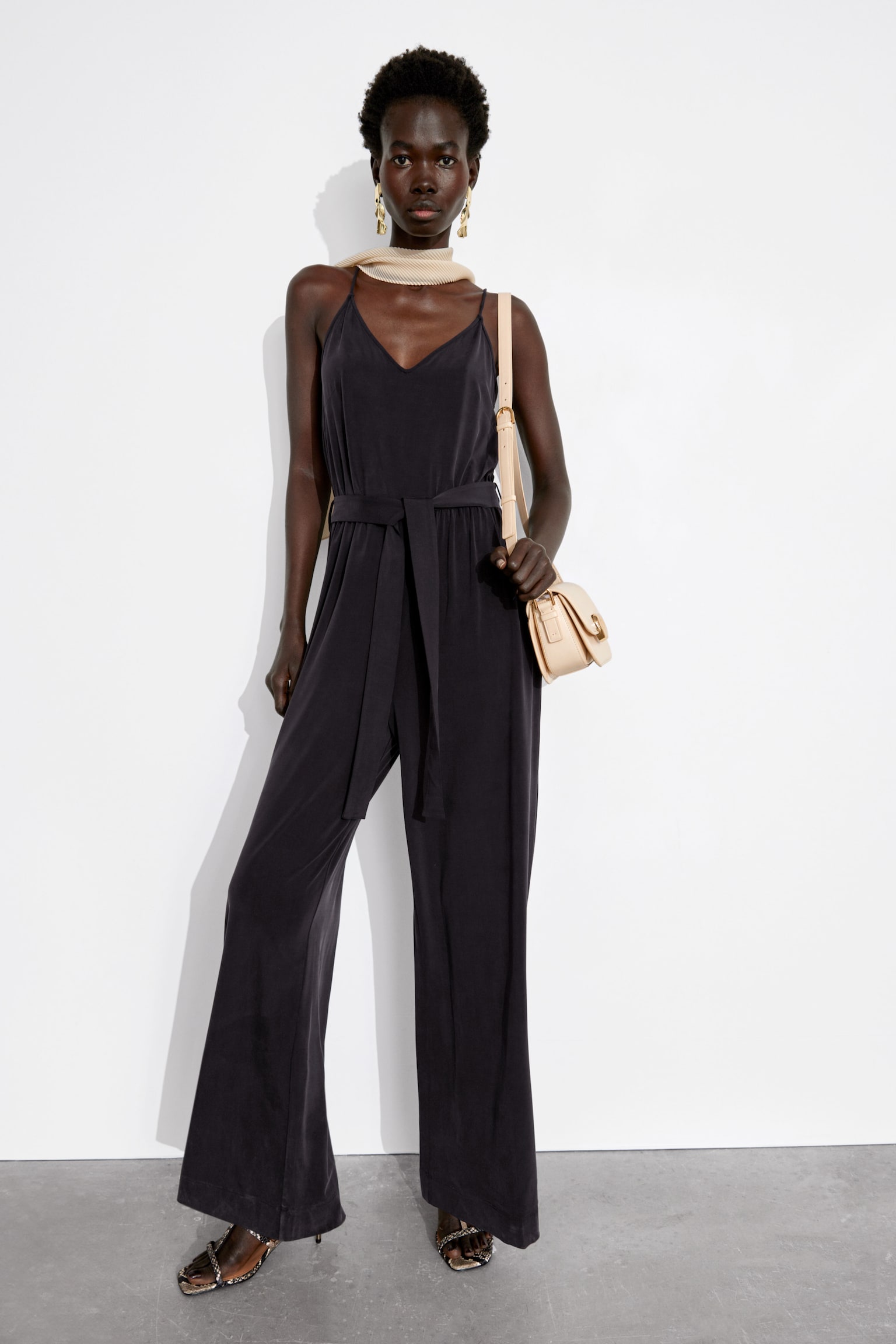 Belted Strappy Jumpsuit - Black - 1