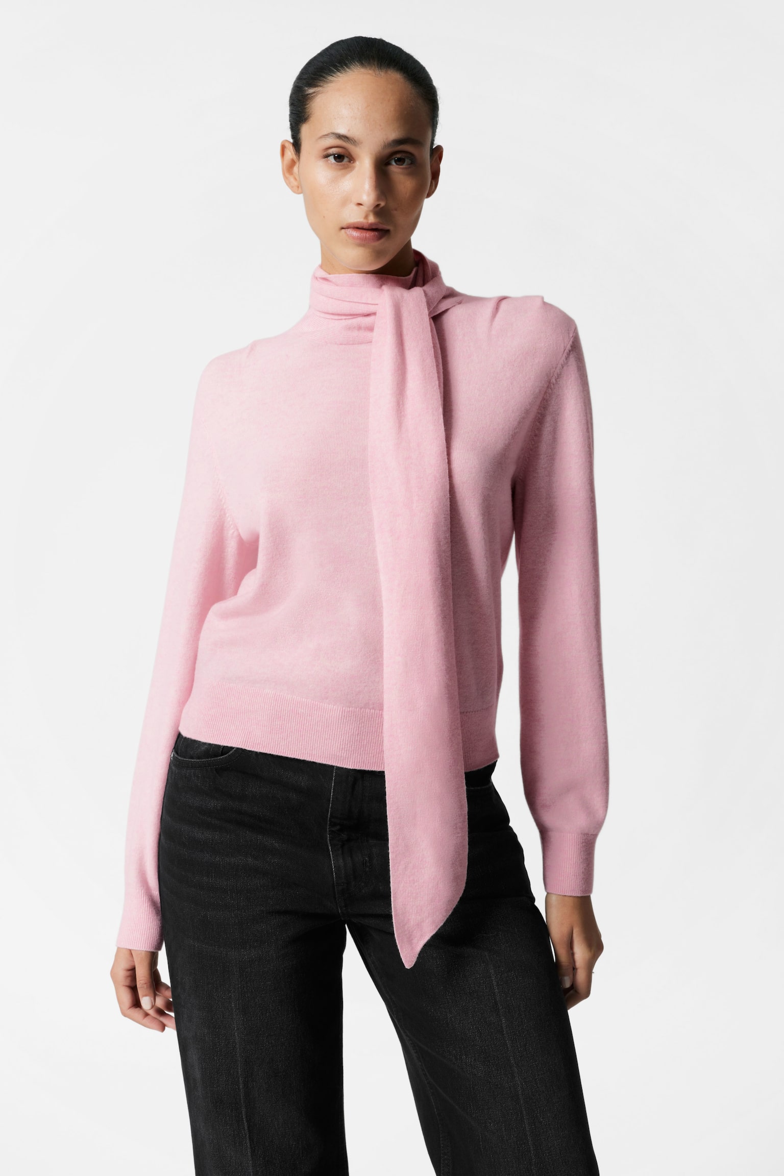 Merino Tie-Neck Jumper - Pink/Black - 1