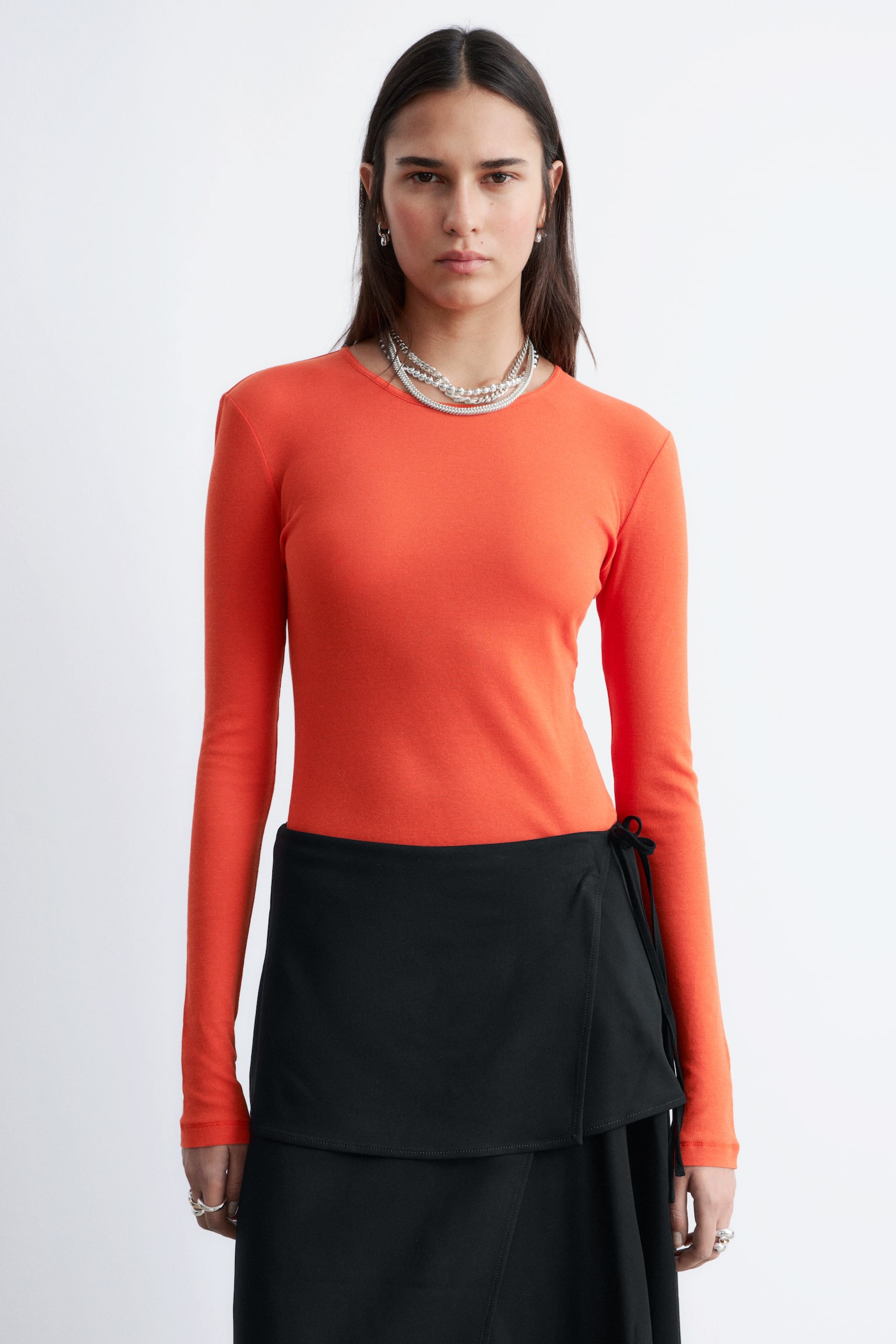 Katoenen top met lange mouwen - Oranje/Wit/Bordeauxrood - 1