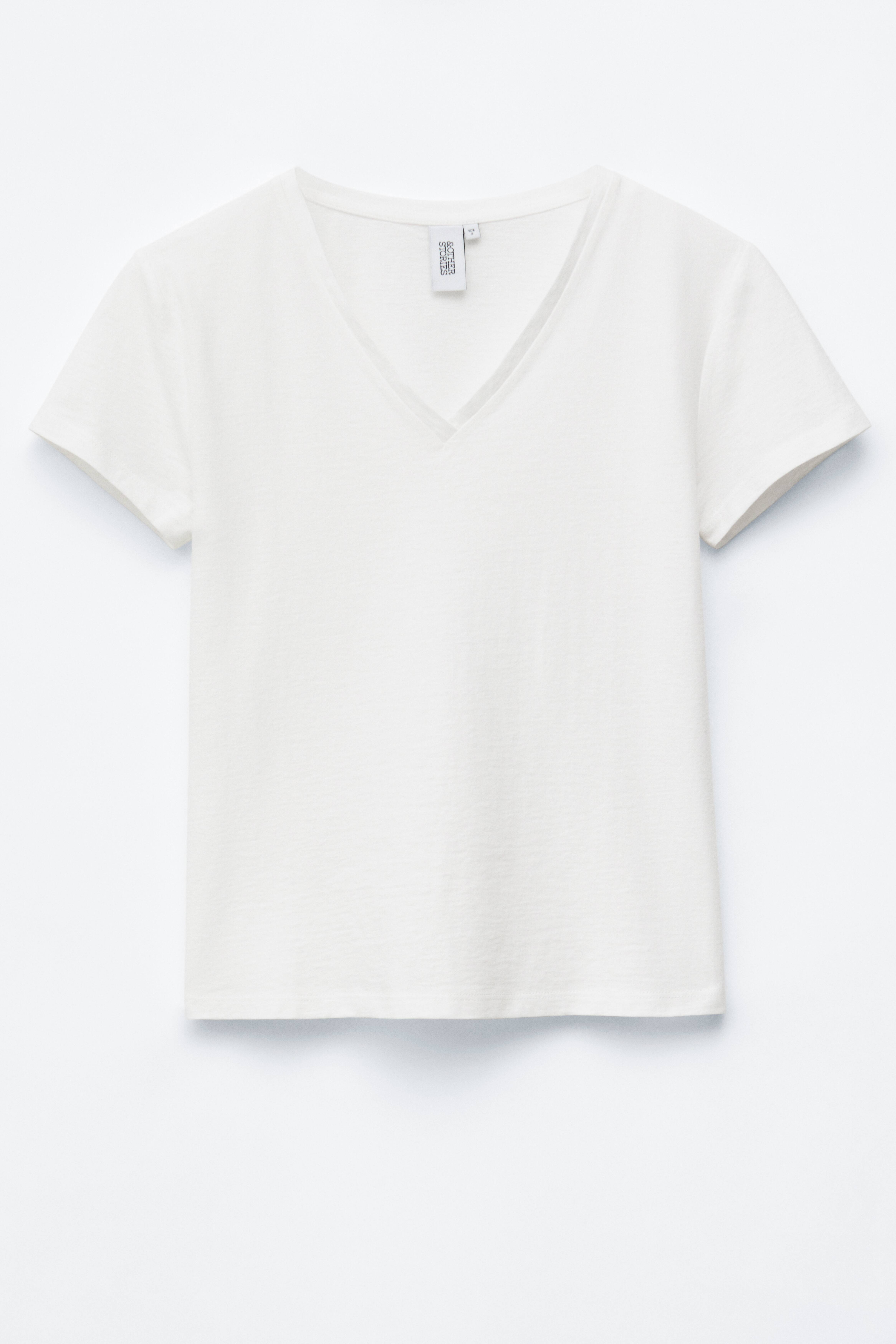 T-shirt i bomuld med V-hals - Hvid