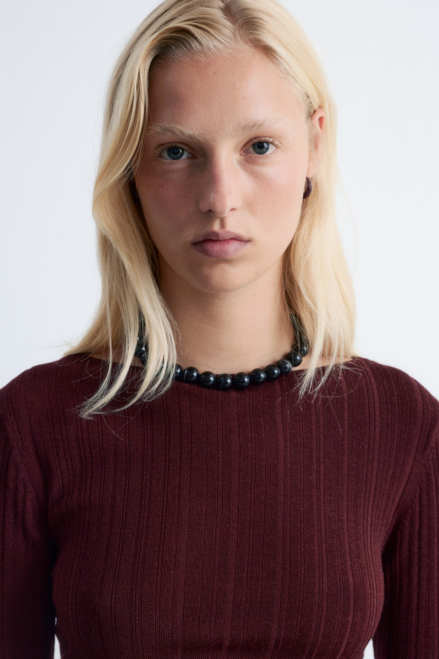 Rippstrick-Wolloberteil mit U-Boot-Ausschnitt - Dunkelrot - 4