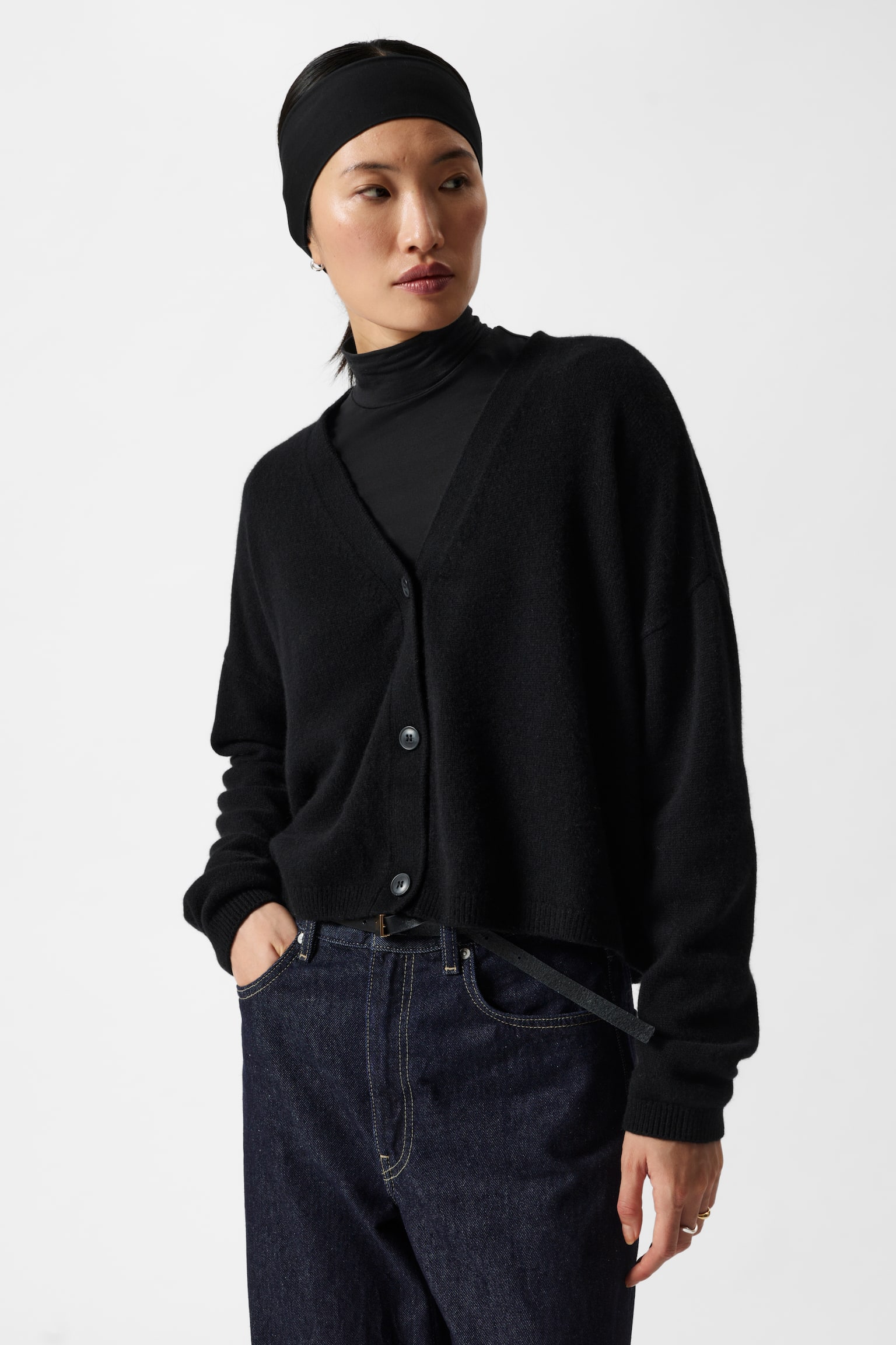 Oversized Cashmere Cardigan - Black/Mole - 1