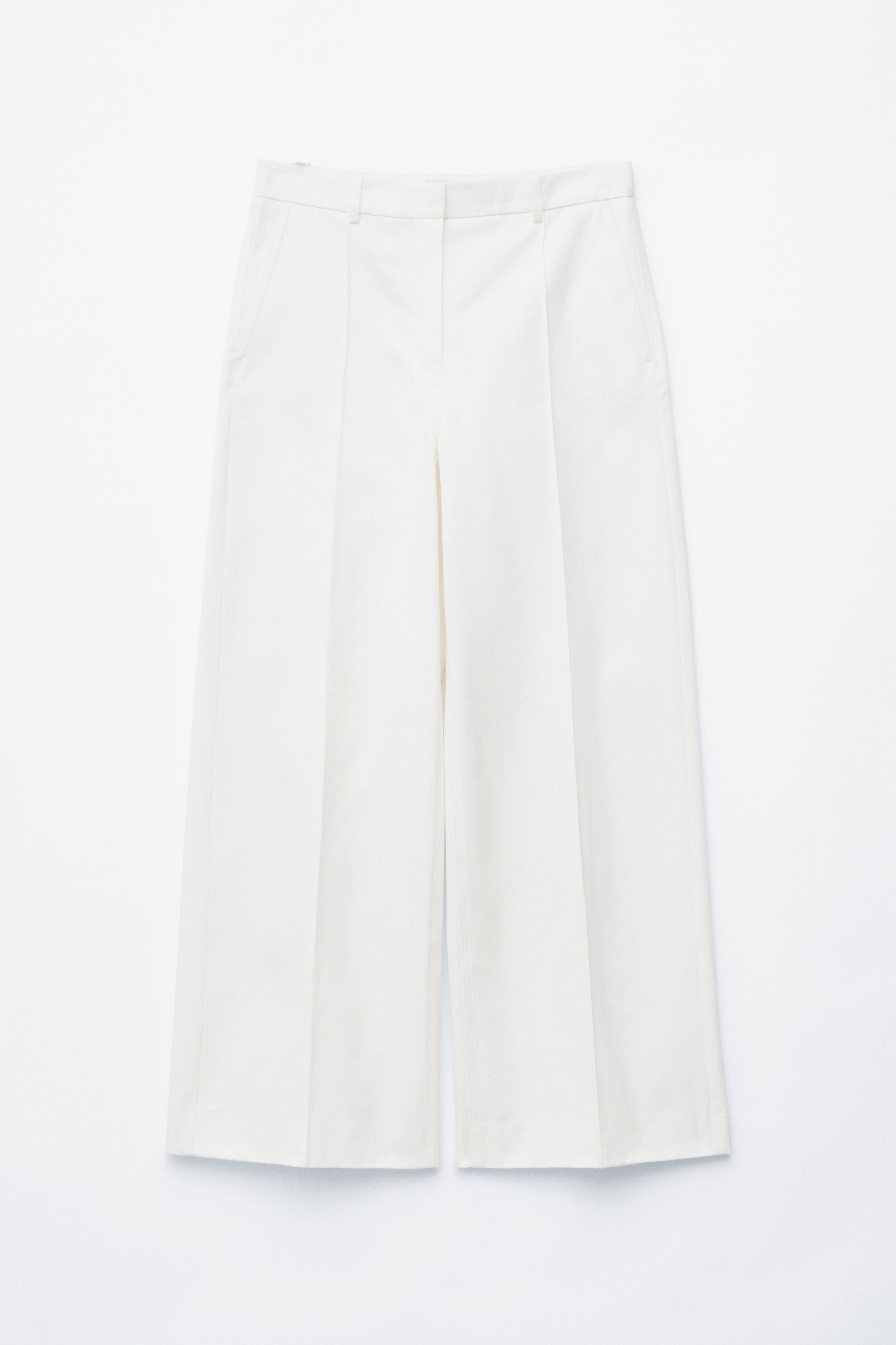 Byxor med pressveck i bomull - Vit/Brun