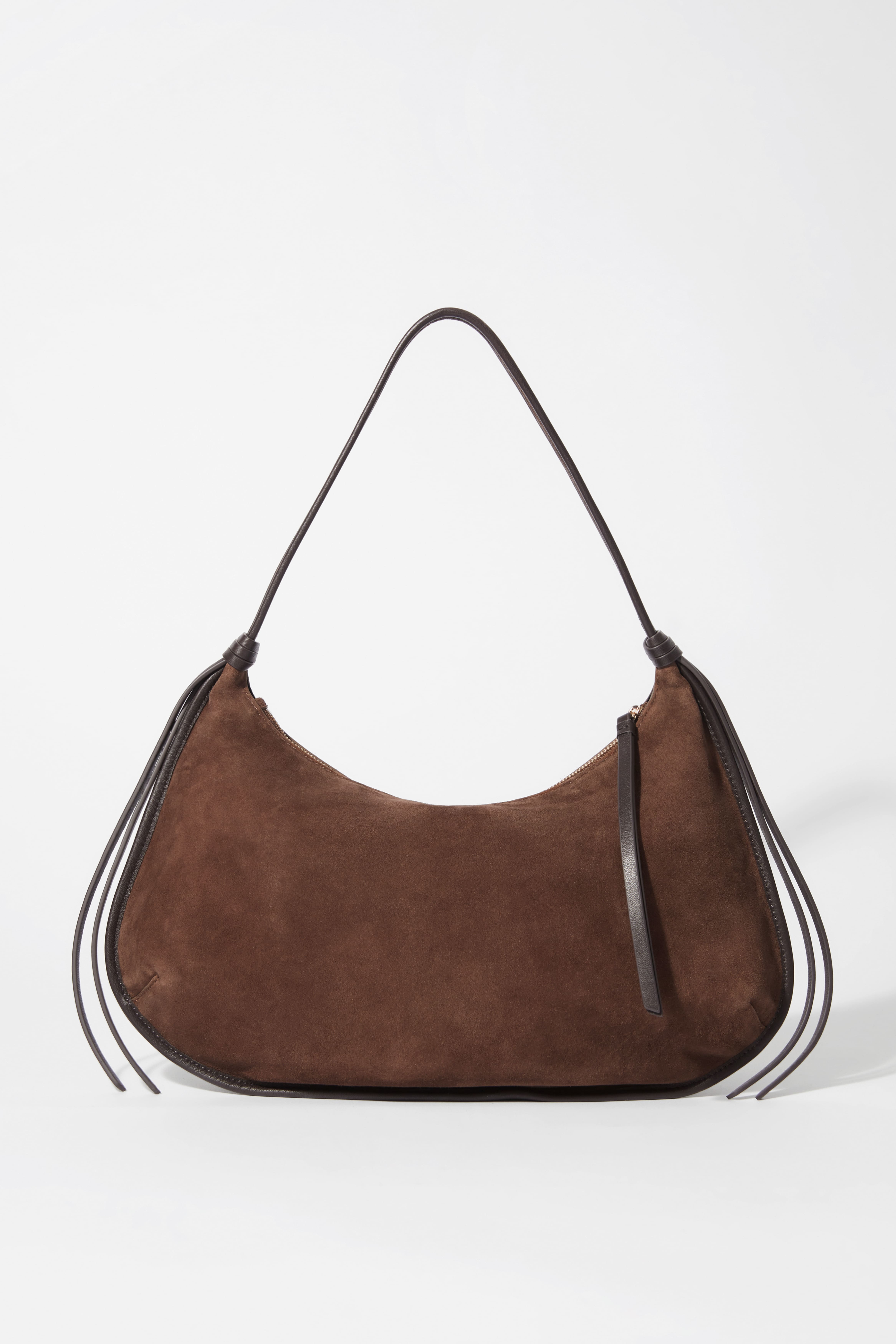 Schultertasche aus Veloursleder mit Fransen - Braun