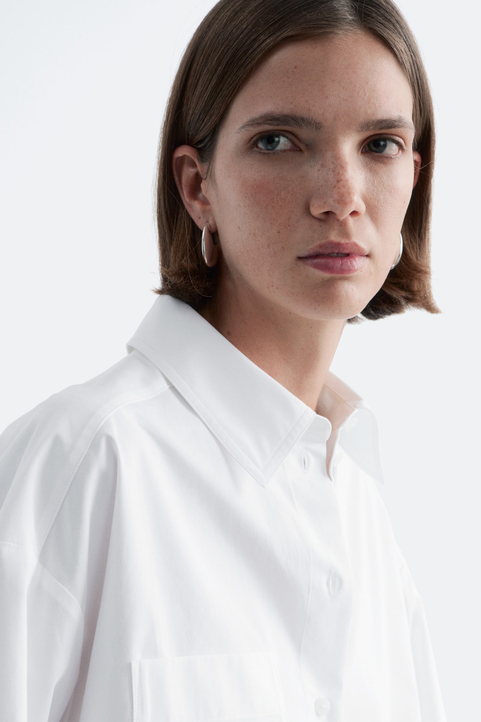 Cropped Oversized Cotton Shirt - Wit/Pastelroze - 5