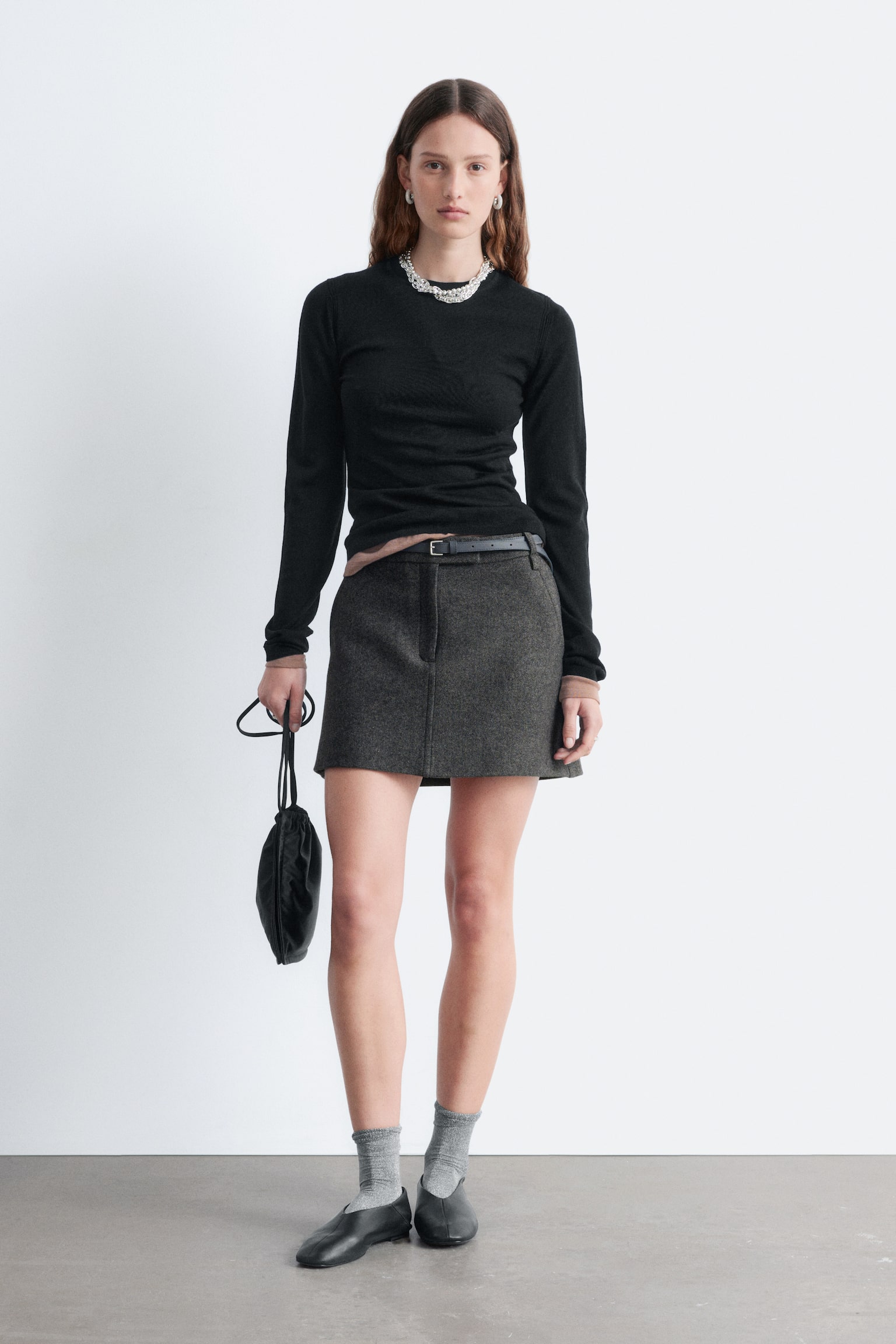 Mini-jupe en laine - Gris foncé/Taupe - 1