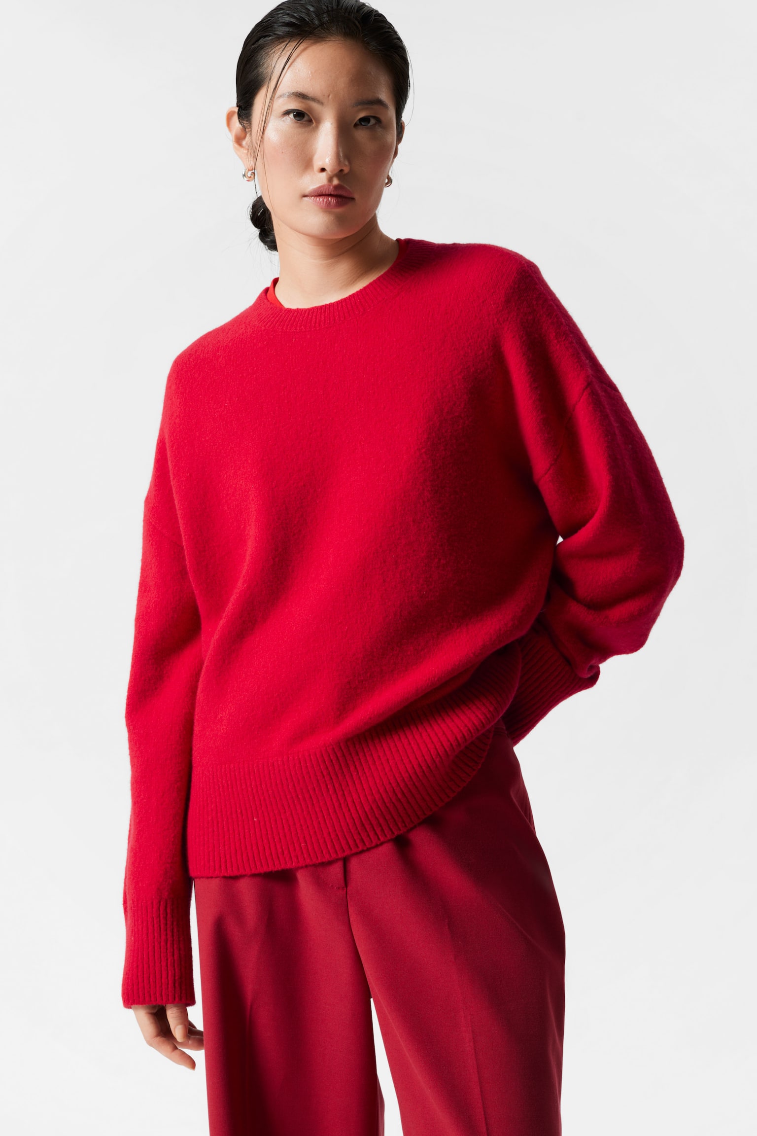 Relaxed Knit Jumper - Red/Black/White/Green/Grey Melange/Pale Green/Khaki/Navy/Mole/Bright Blue/Dark Green/Bright Pink/Mint - 1