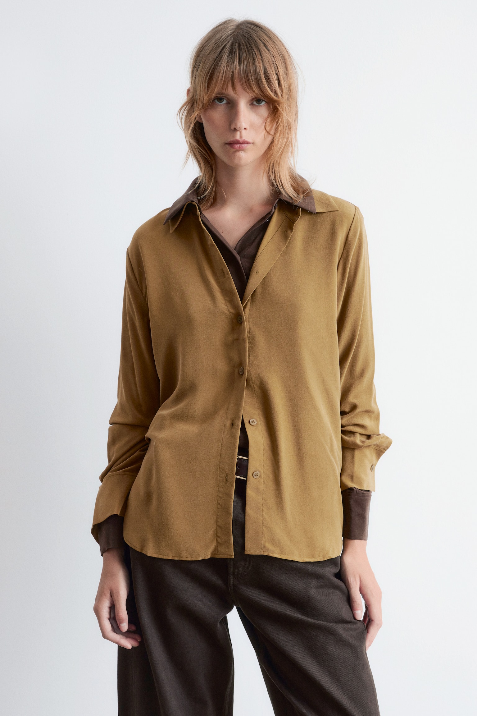Seidenbluse - Khaki-Braun/Dunkelrot - 4