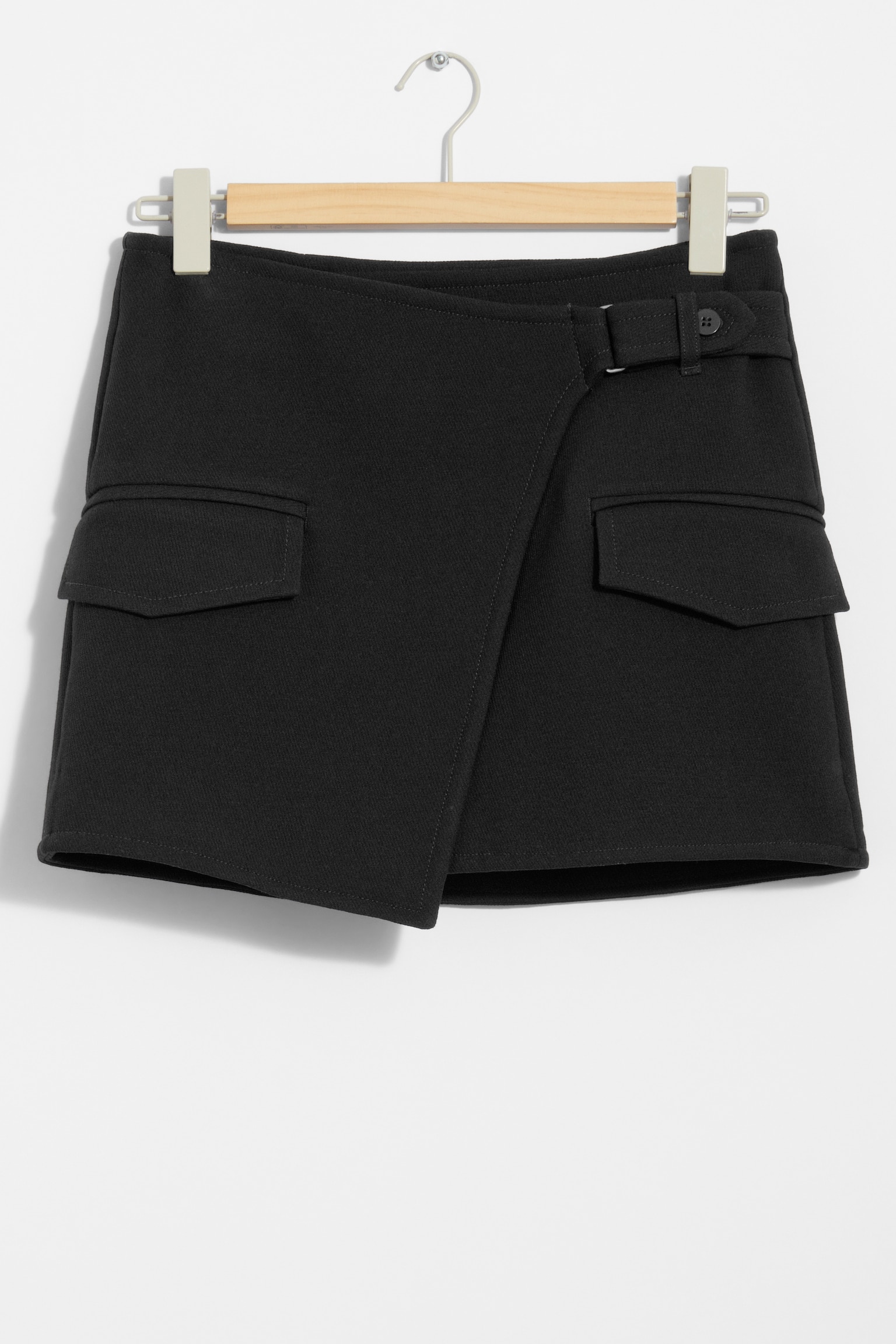 Asymmetric Wrap Mini Skirt - Black - 2