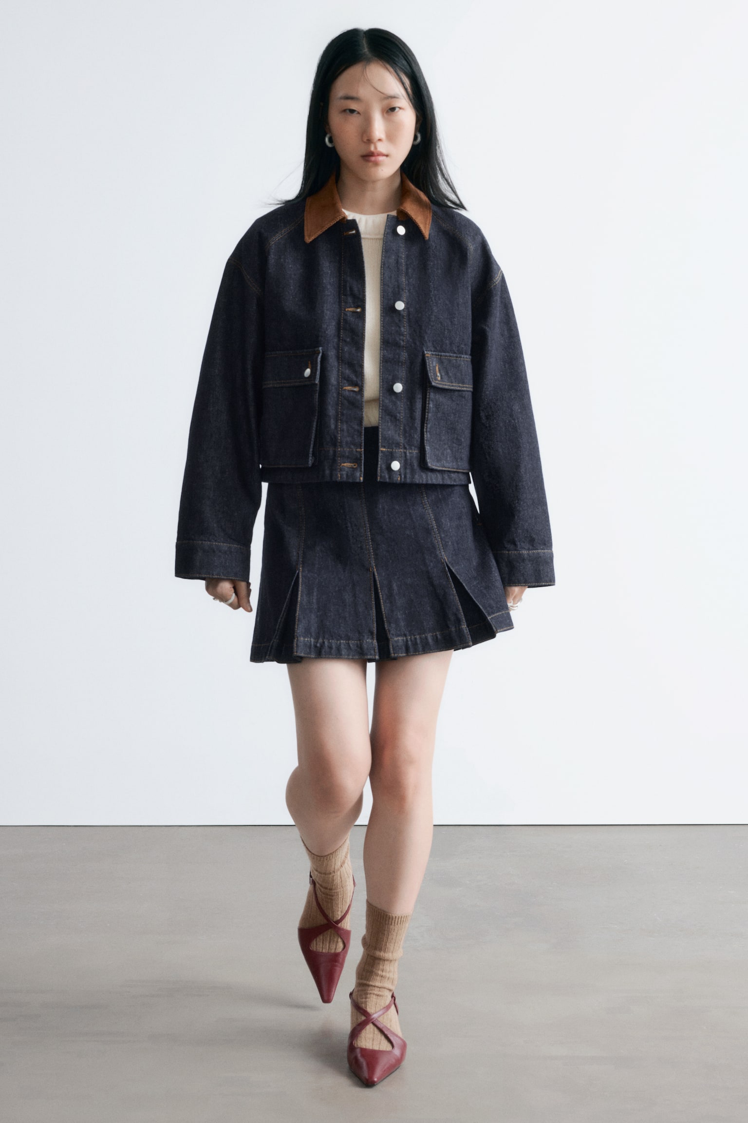 Minigonna in denim a pieghe - Blu scuro - 1