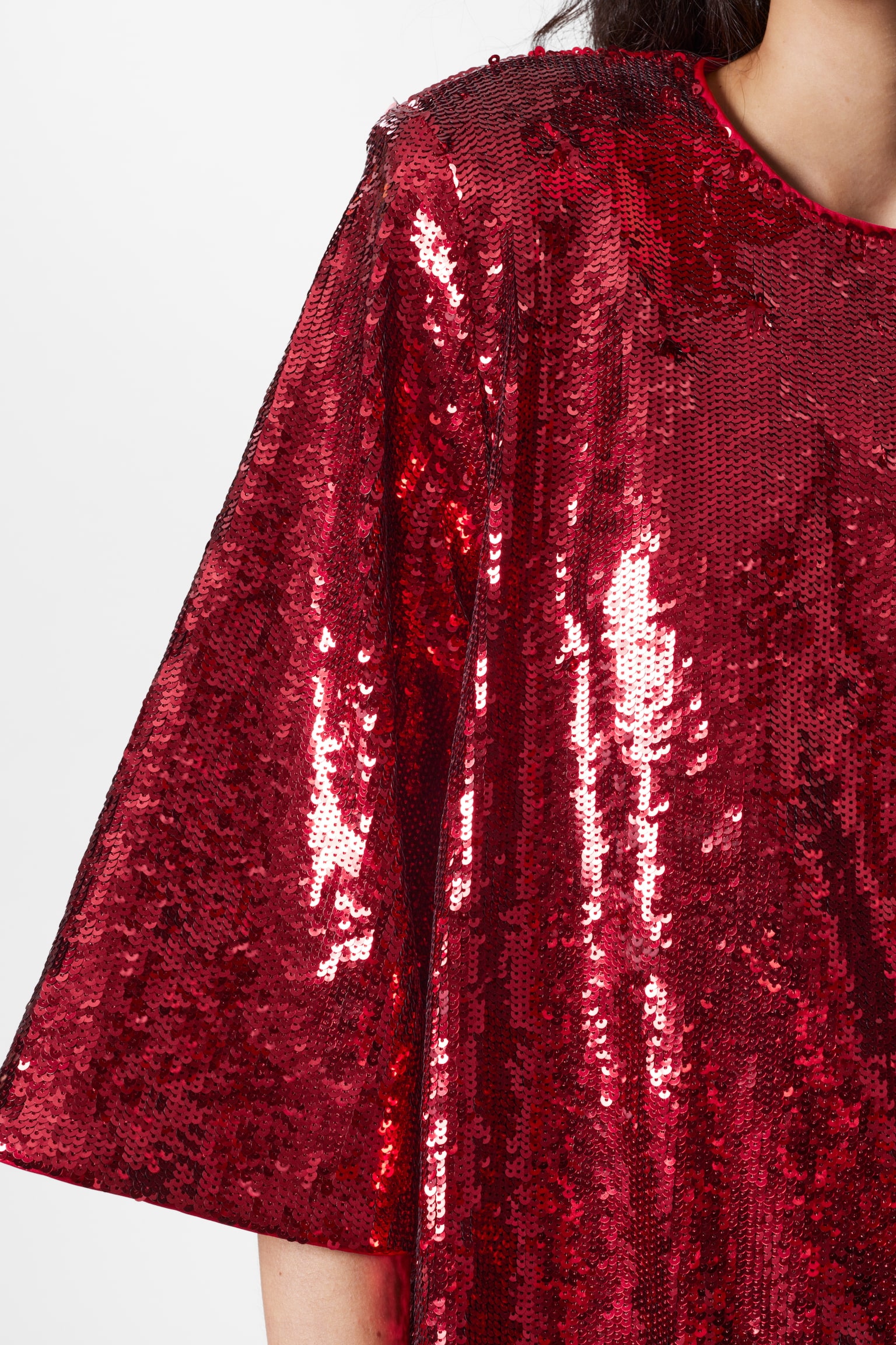 Sequined Mini Shift Dress - Black/Red - 6